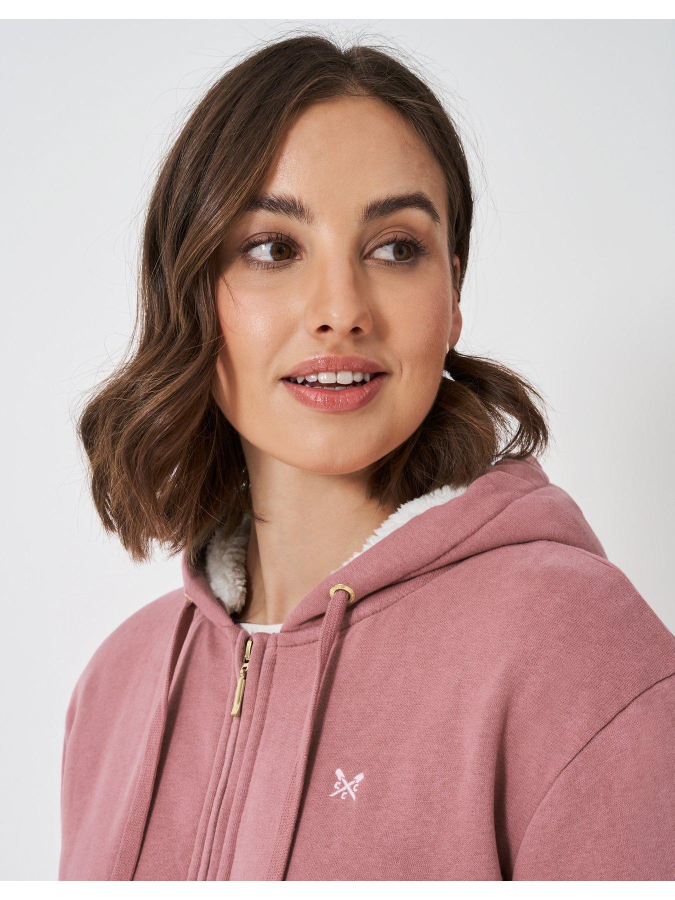Image 4 of 5 of Crew Clothing Borg Lined Zip Through Hoodie - Pink