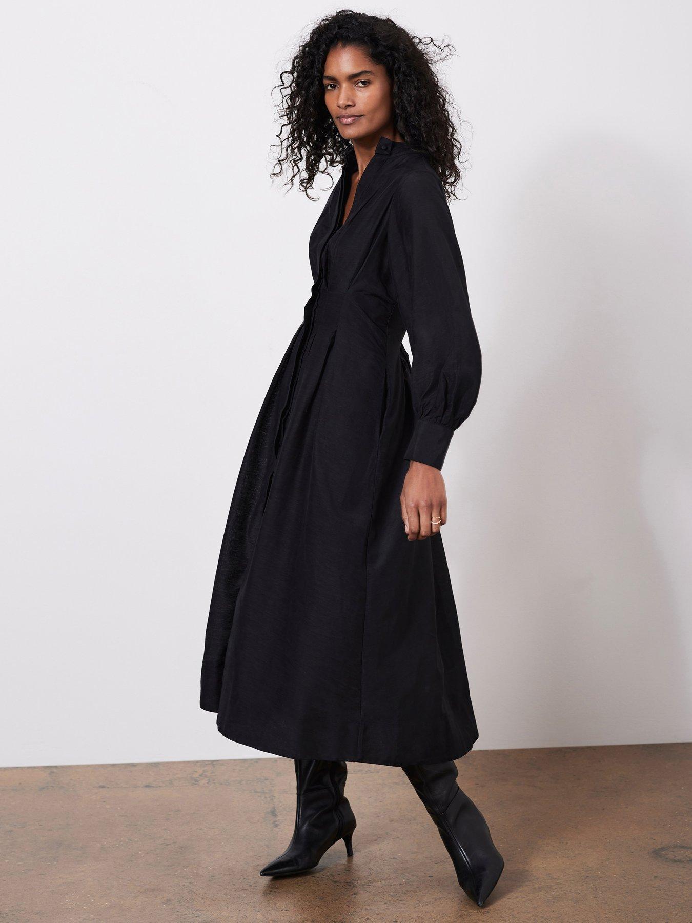 Mint Velvet Pleated Midi Shirt Dress - Black | Very