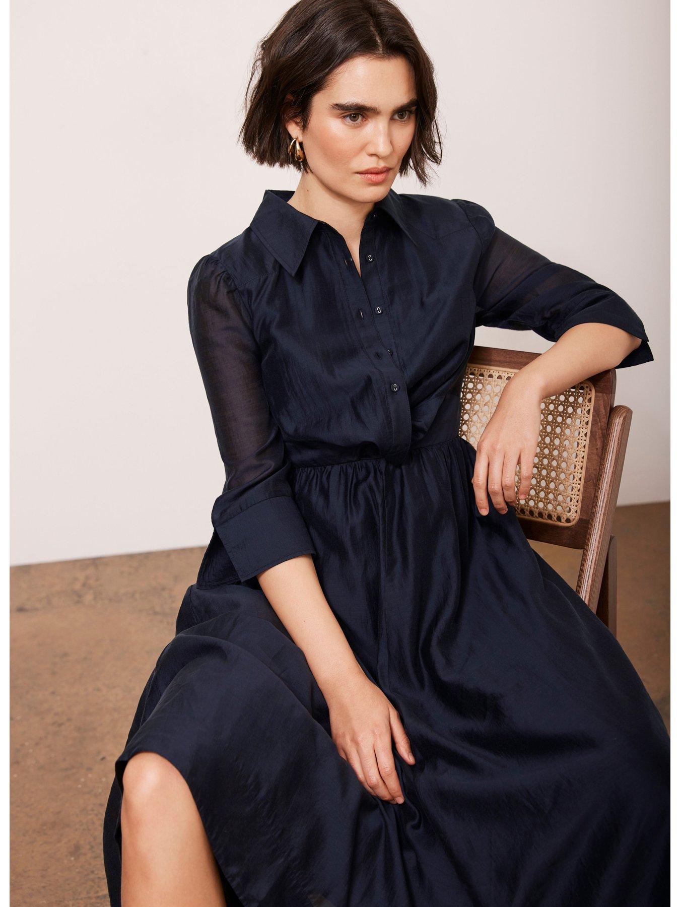 Gemini Midi Shirt Dress In Navy Cotton main image 1