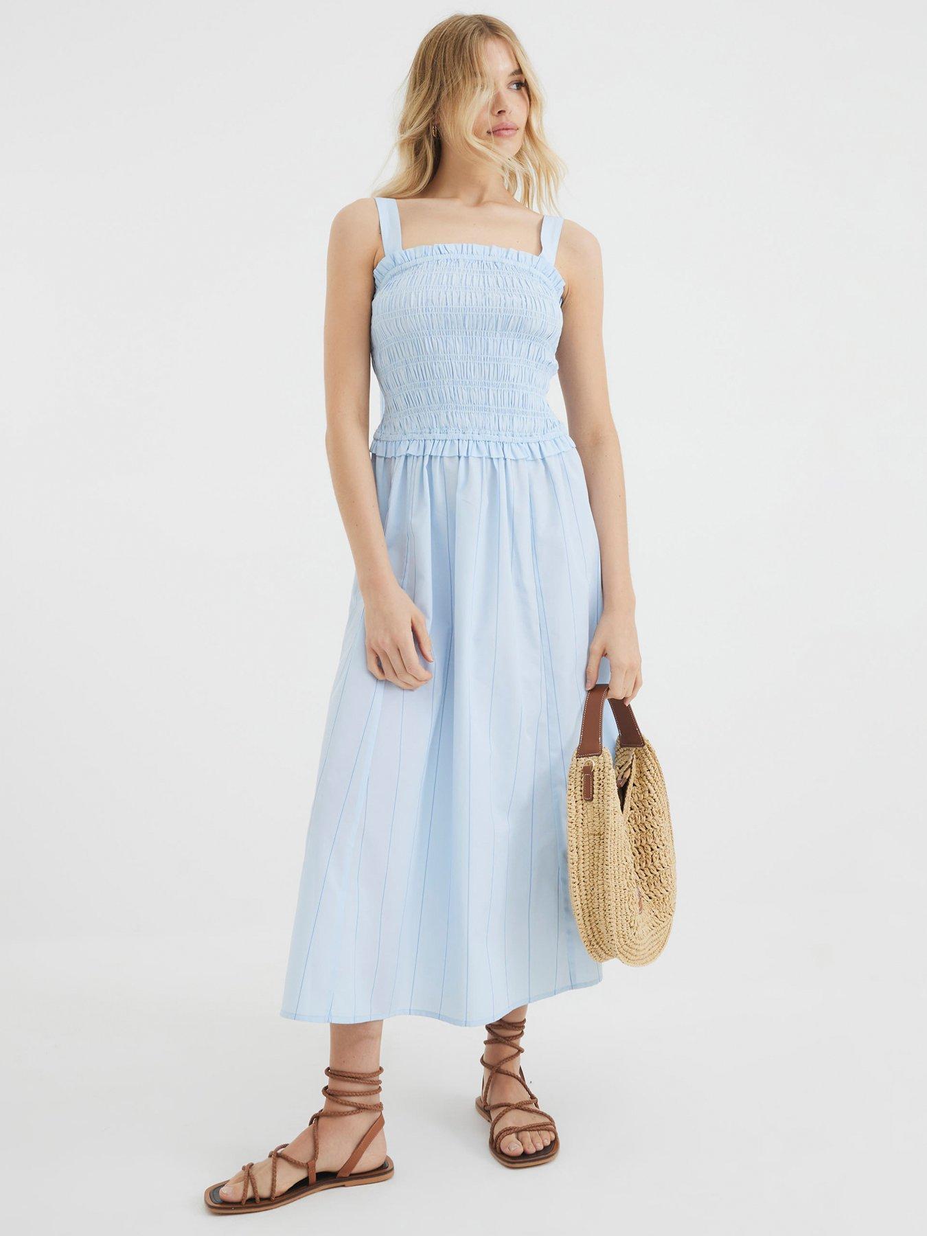 undefined Shirred Midi Dress - Blue