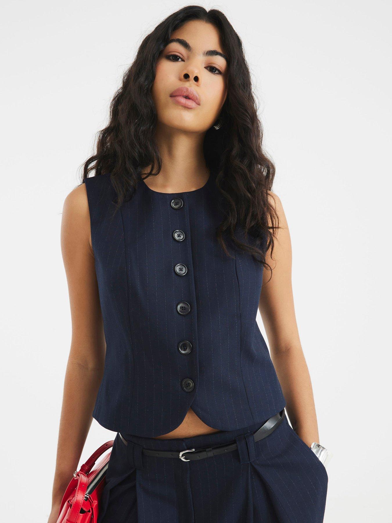 undefined High Neck Fitted Waistcoat - Navy