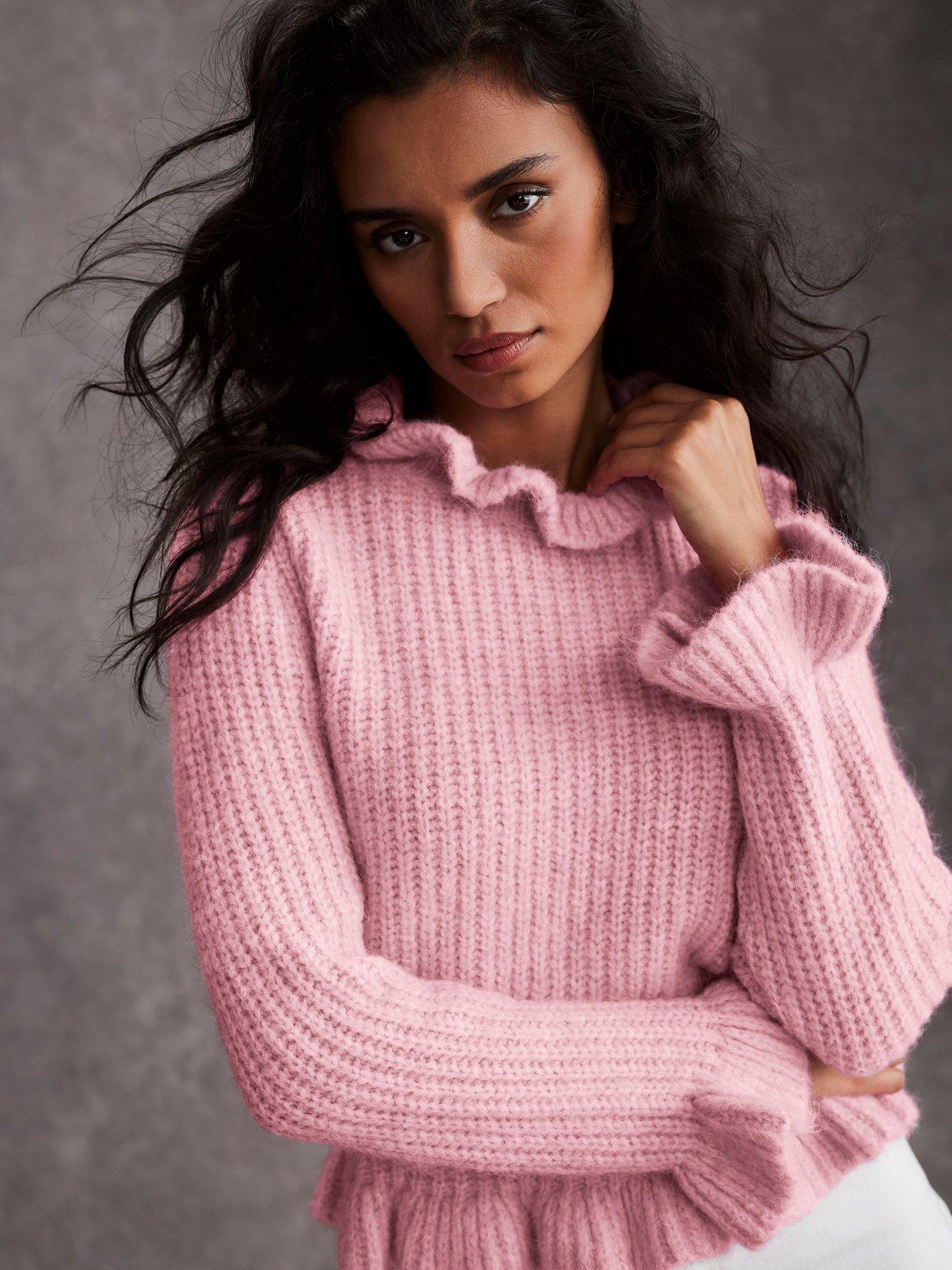 undefined Wool Blend Ruffle Detail Jumper - Pink