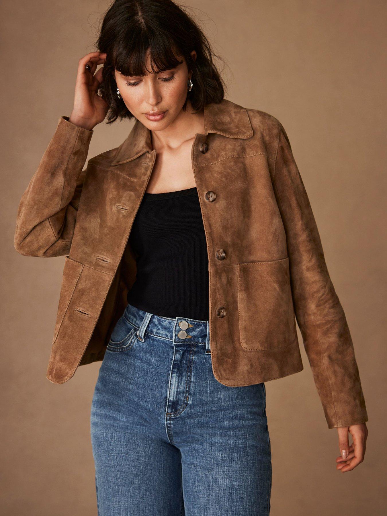 Image 1 of 3 of Mint Velvet Tan Suede Pocket Detail Jacket - Brown