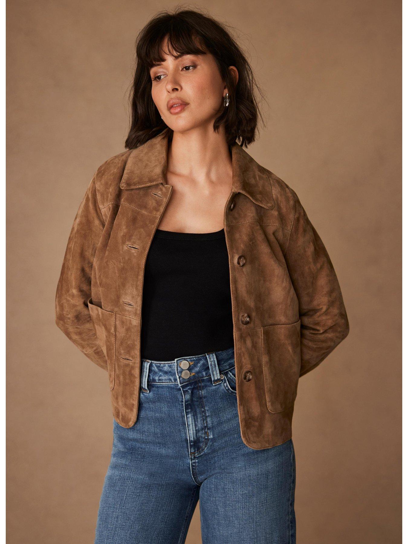 Image 2 of 3 of Mint Velvet Tan Suede Pocket Detail Jacket - Brown
