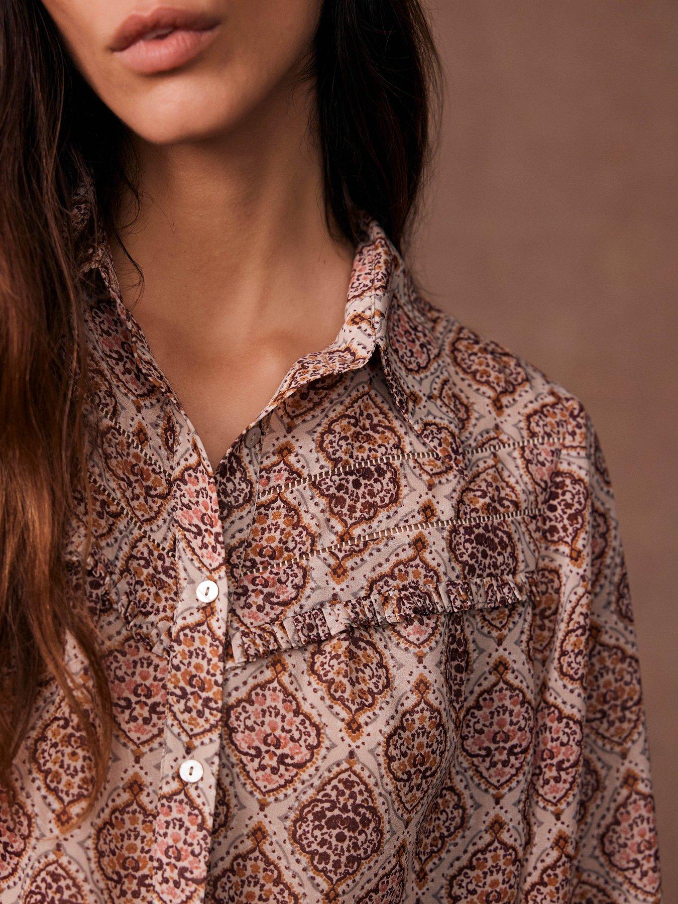 Image 3 of 3 of Mint Velvet Neutral Geometric Print Shirt - Beige