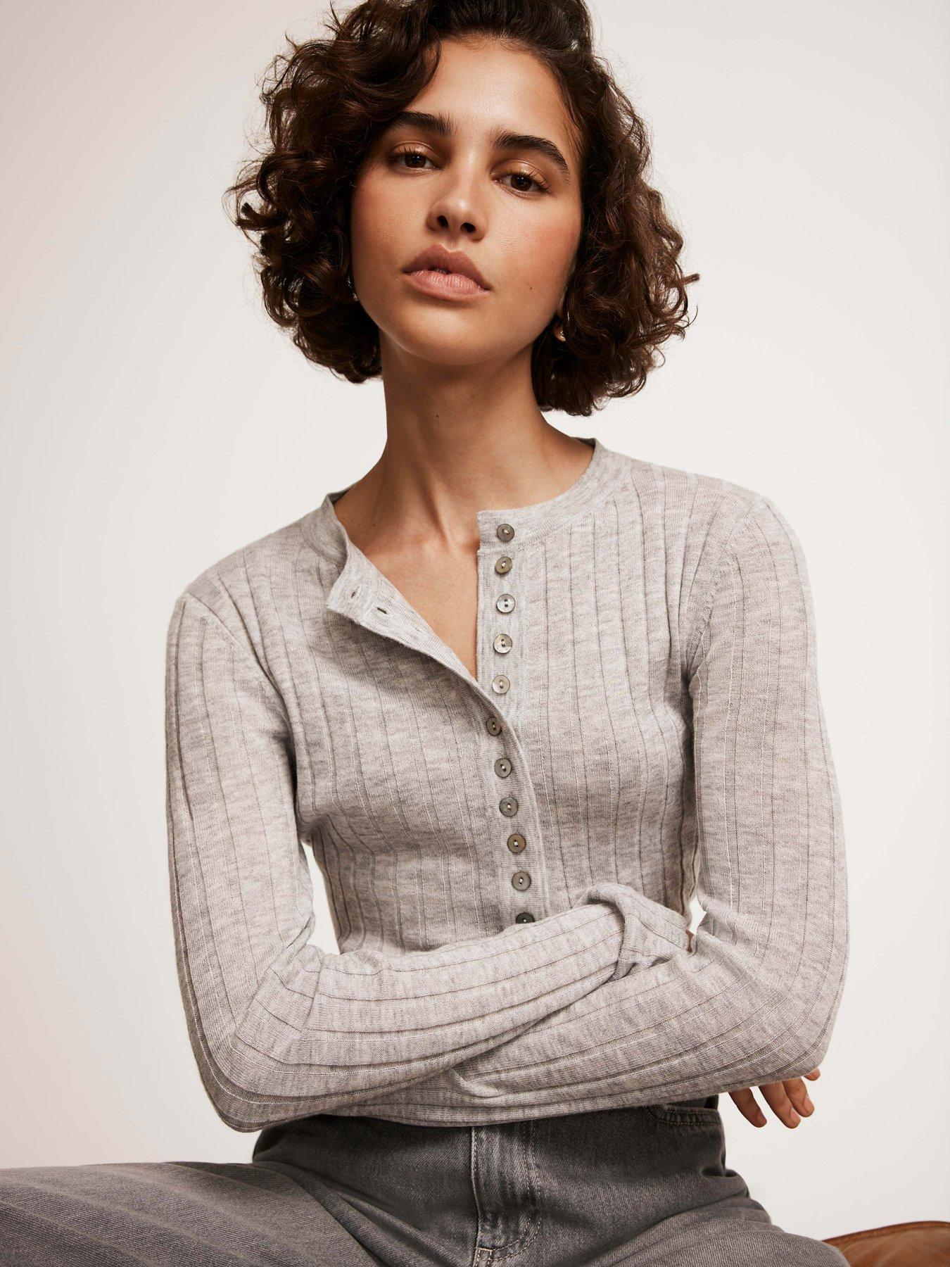 undefined Rib Polo Knit Top - Grey