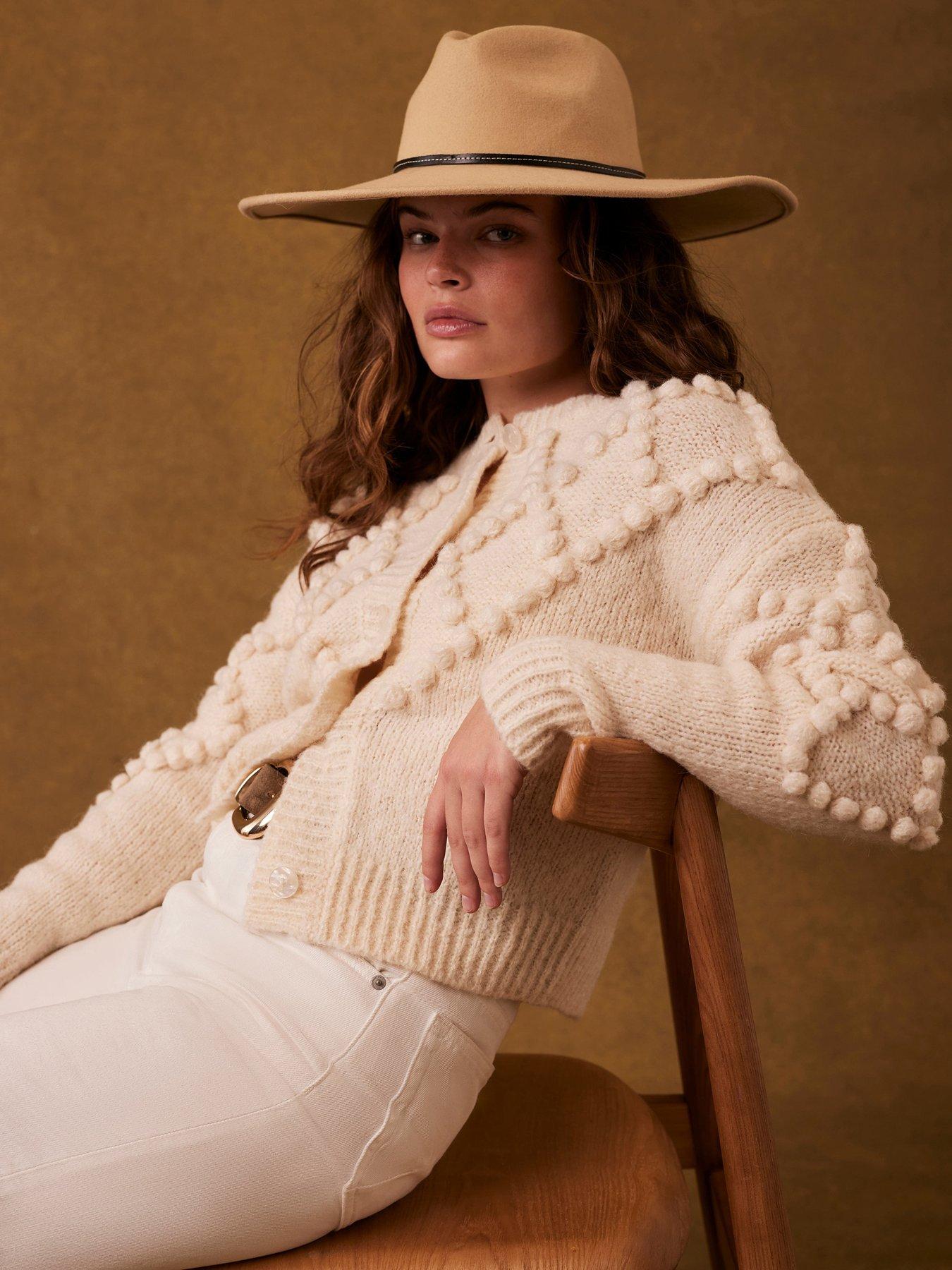undefined Cream Bobble Stitch Cardigan - Beige