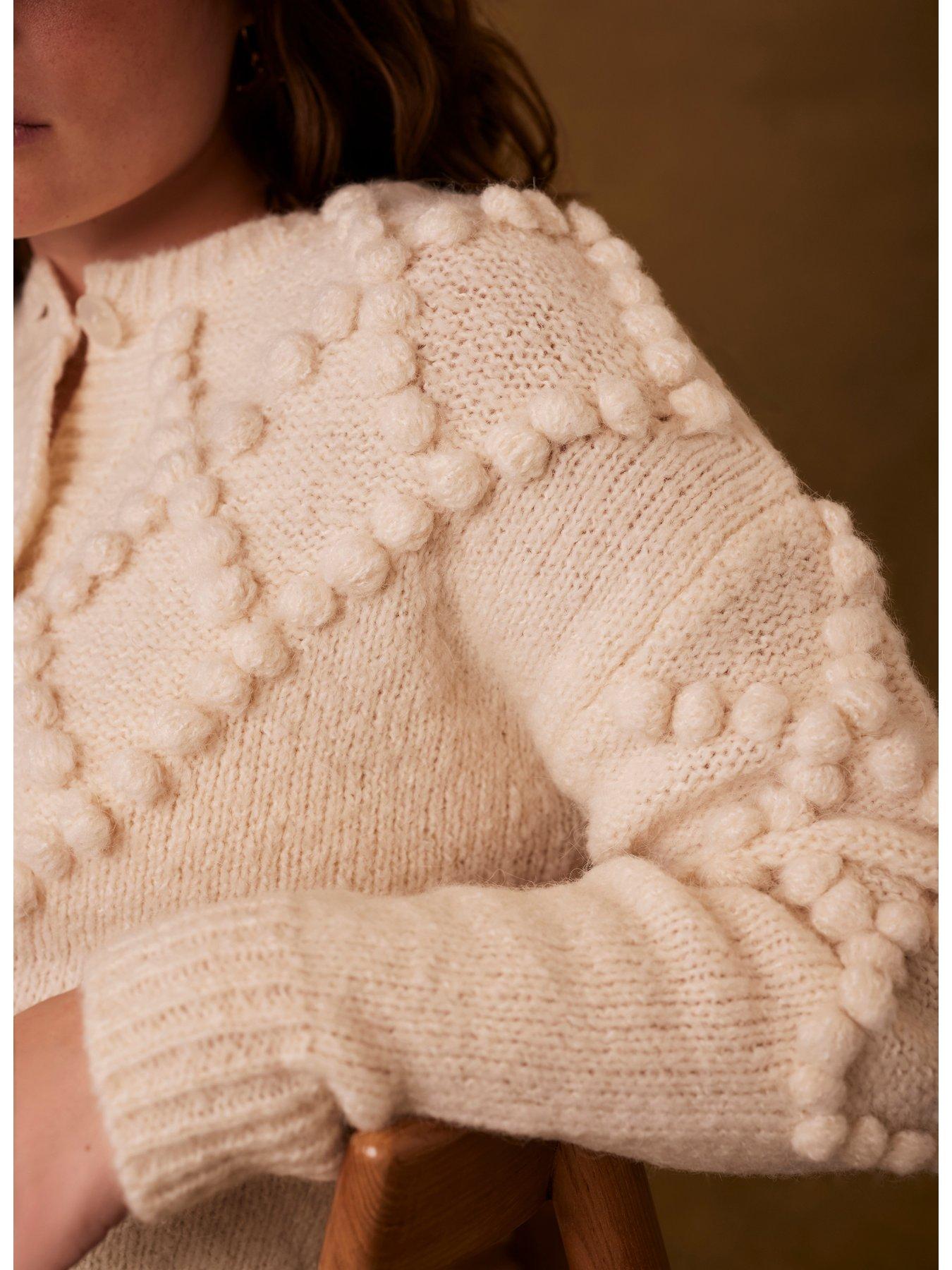 Image 4 of 4 of Mint Velvet Cream Bobble Stitch Cardigan - Beige