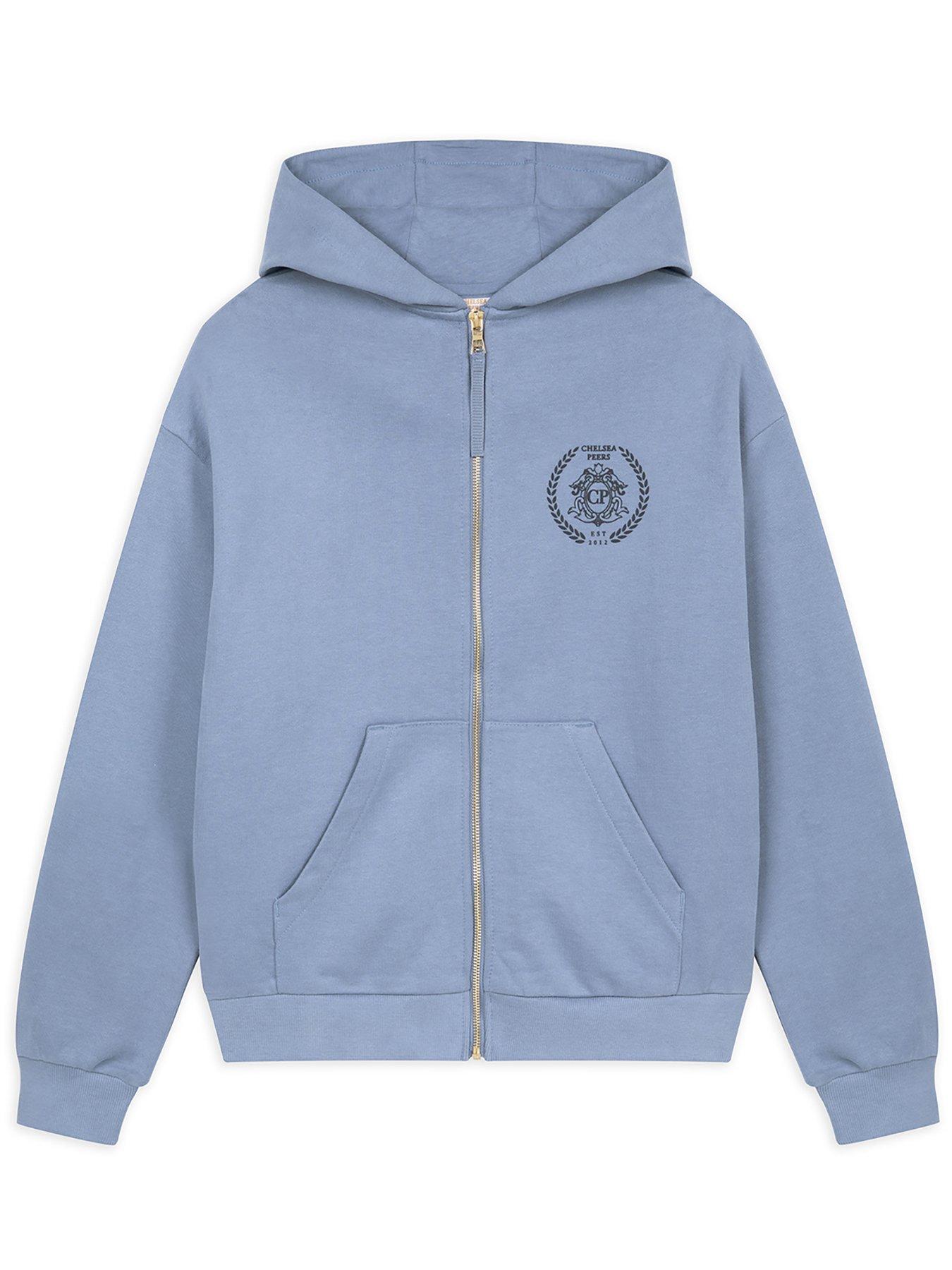 undefined Zip Through Hoodie Sweatshirt - Plain - Blue
