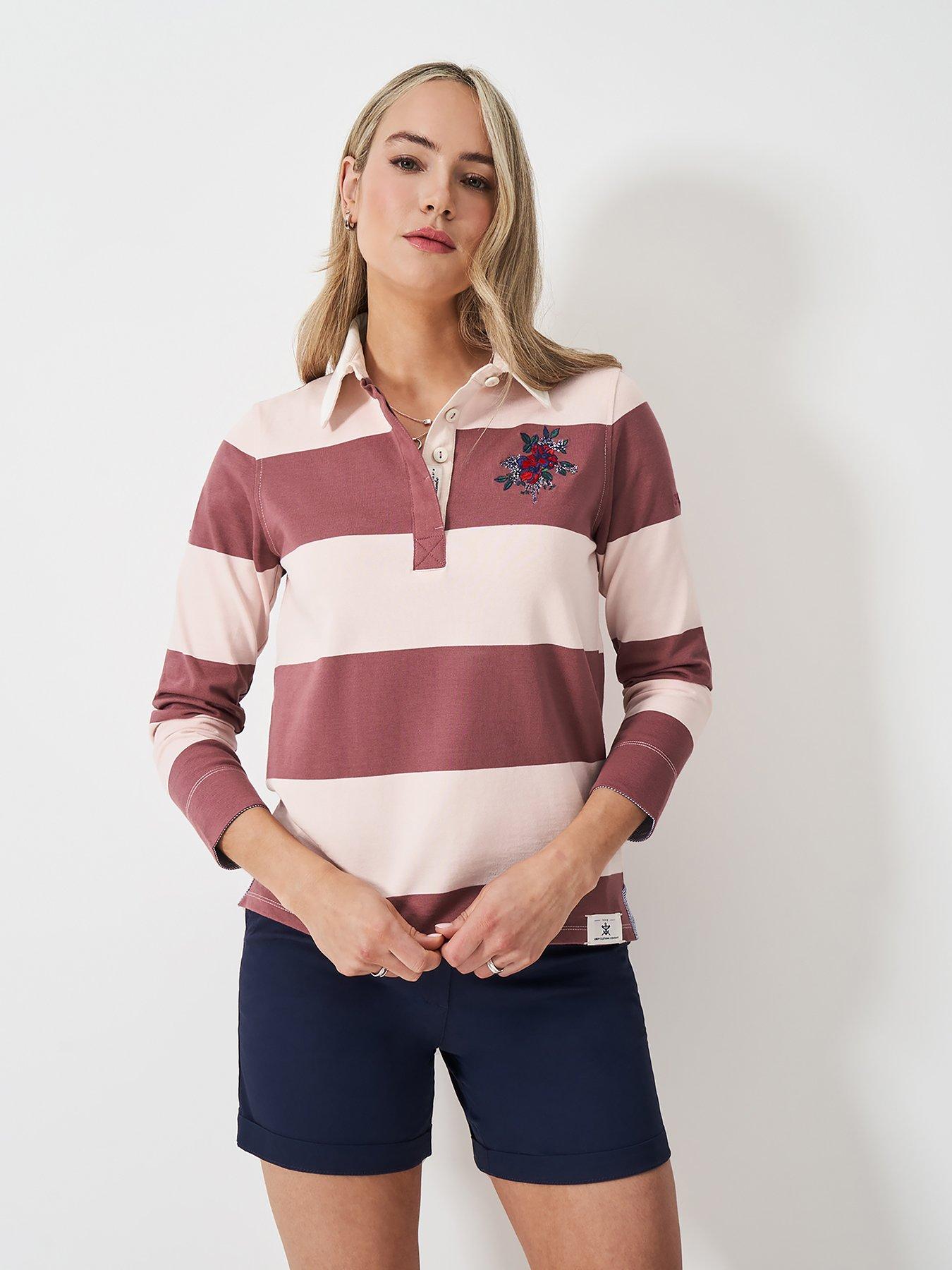 Crew Clothing Stripe Embroidered Rugby Shirt - Pink | Very