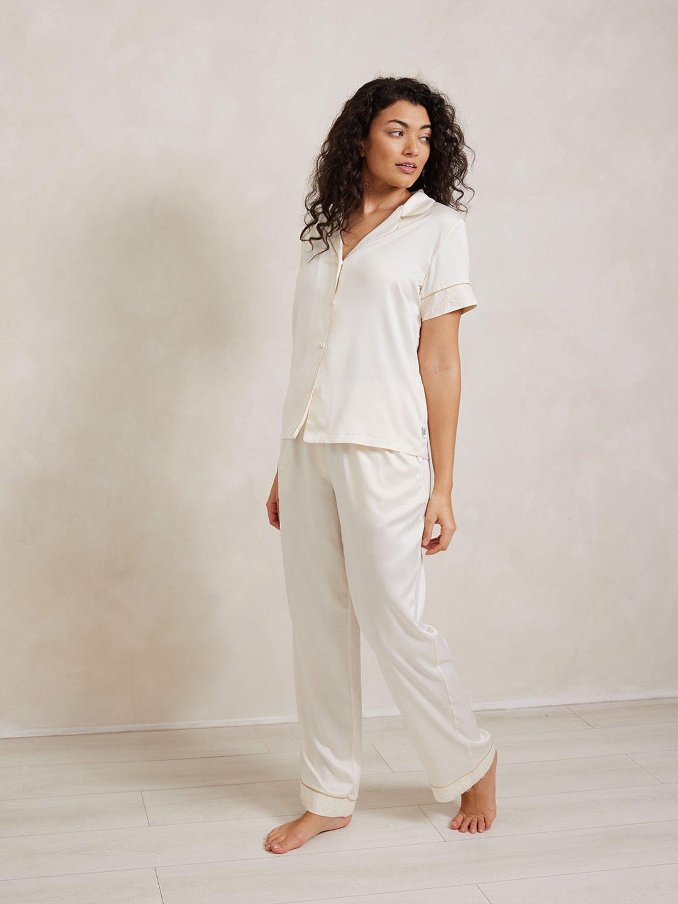 undefined Satin Long Pyjama Set - White