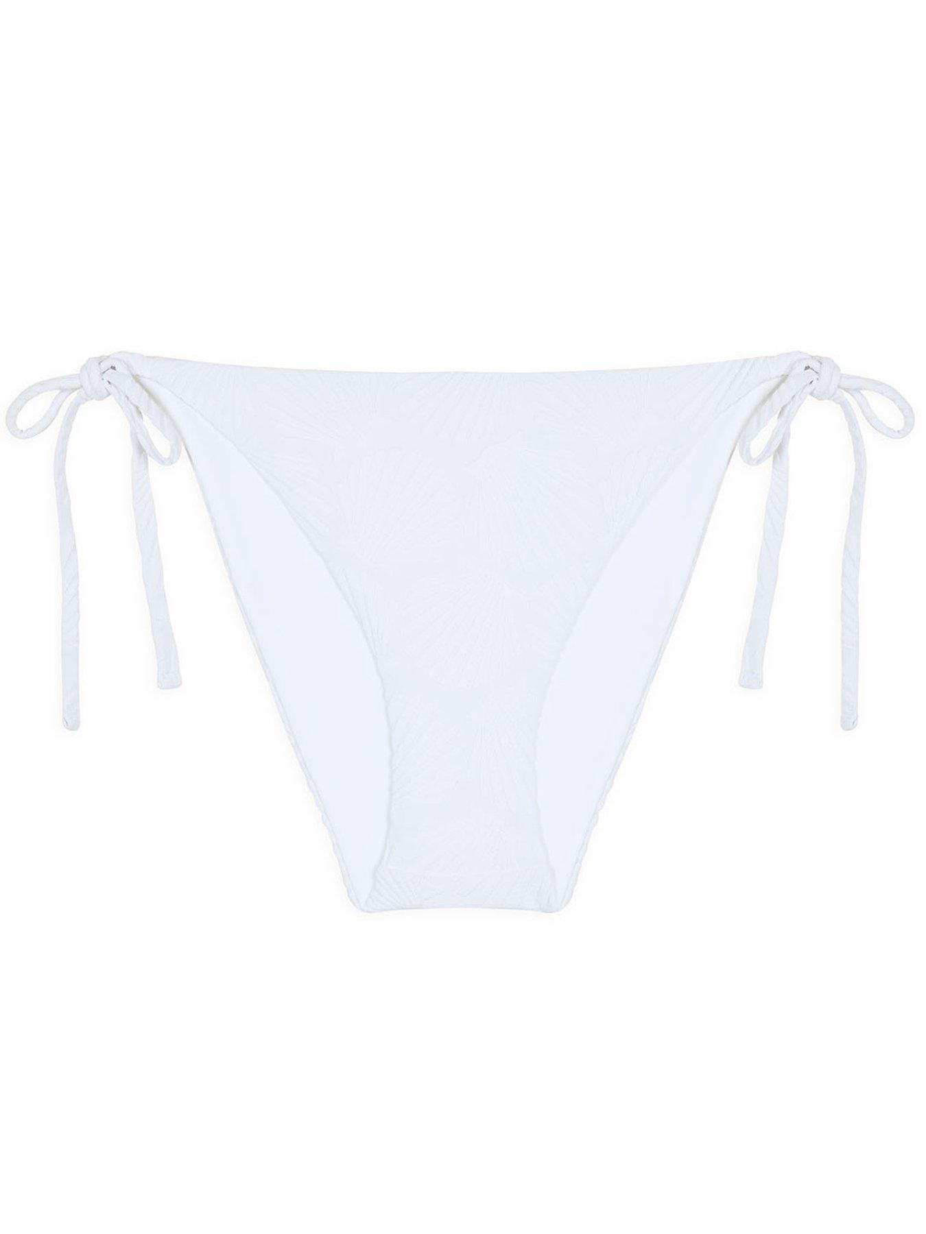 Image 4 of 6 of CHELSEA PEERS Jacquard Shell Tie Side Bikini Bottom - White