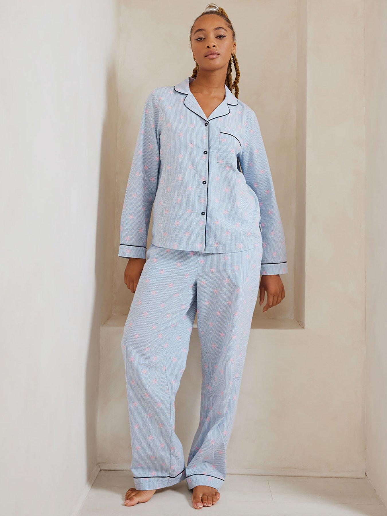 undefined Long Button Up Pyjama Set With Revere Collar - Pink