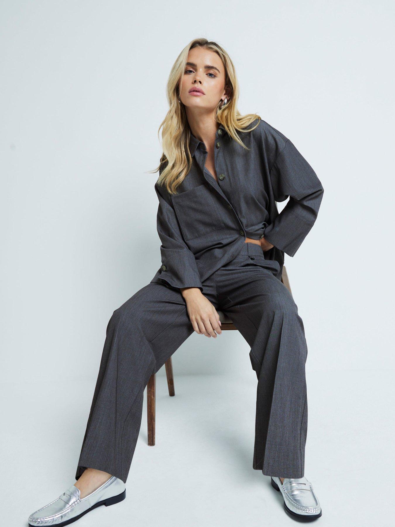 Image 4 of 6 of RI Petite Cargo Wide Leg Trousers - Grey