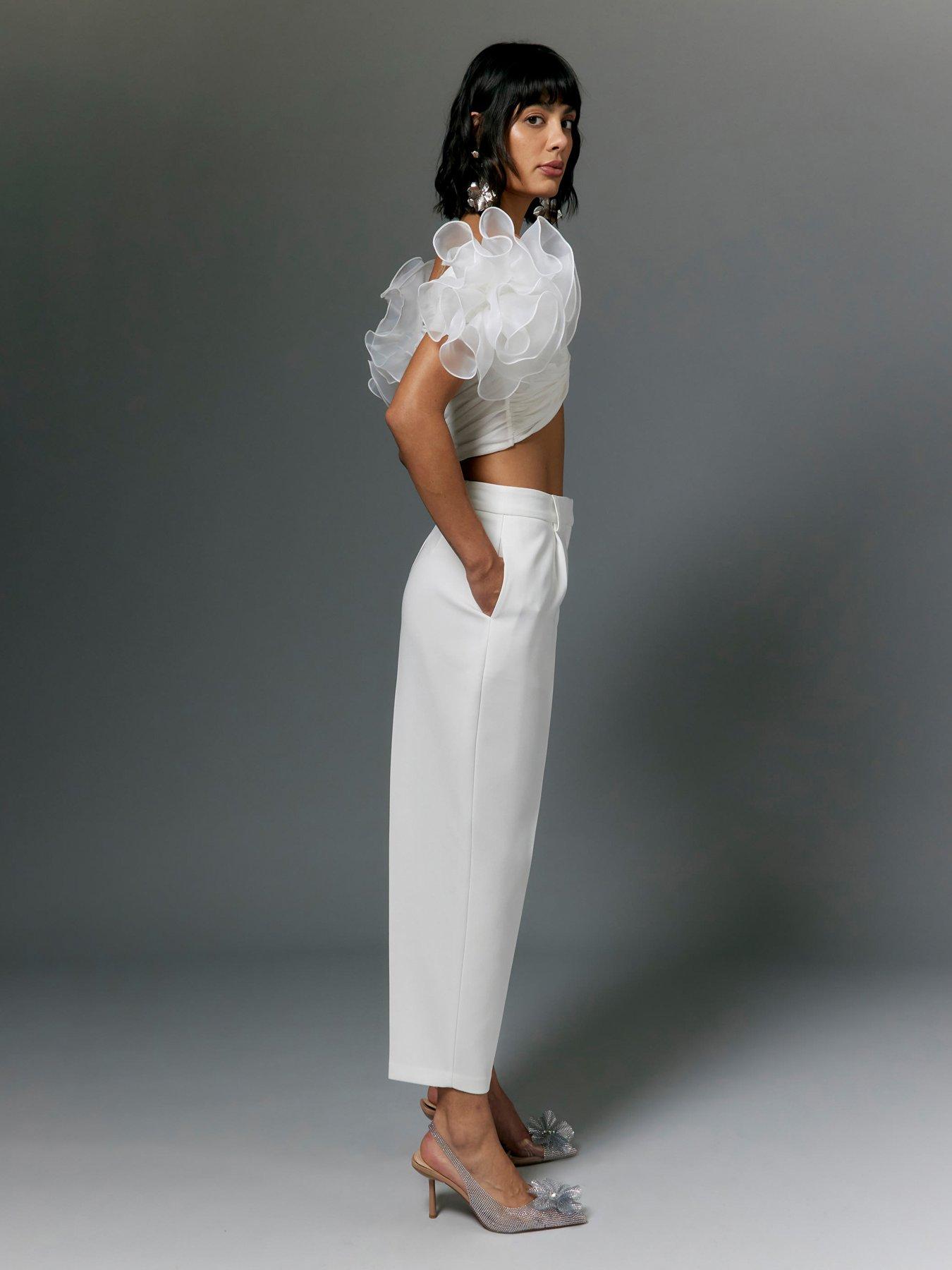 undefined Slim Barrell Leg Trouser - White