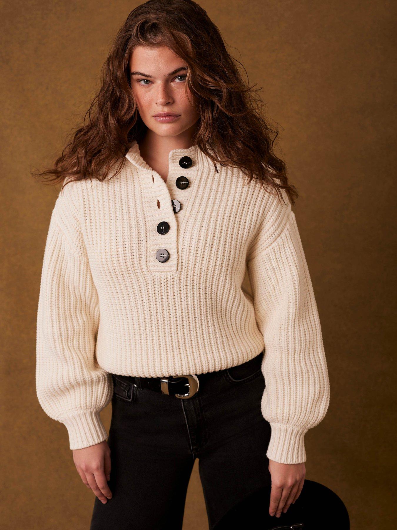 undefined Cream Button Detail Jumper - White