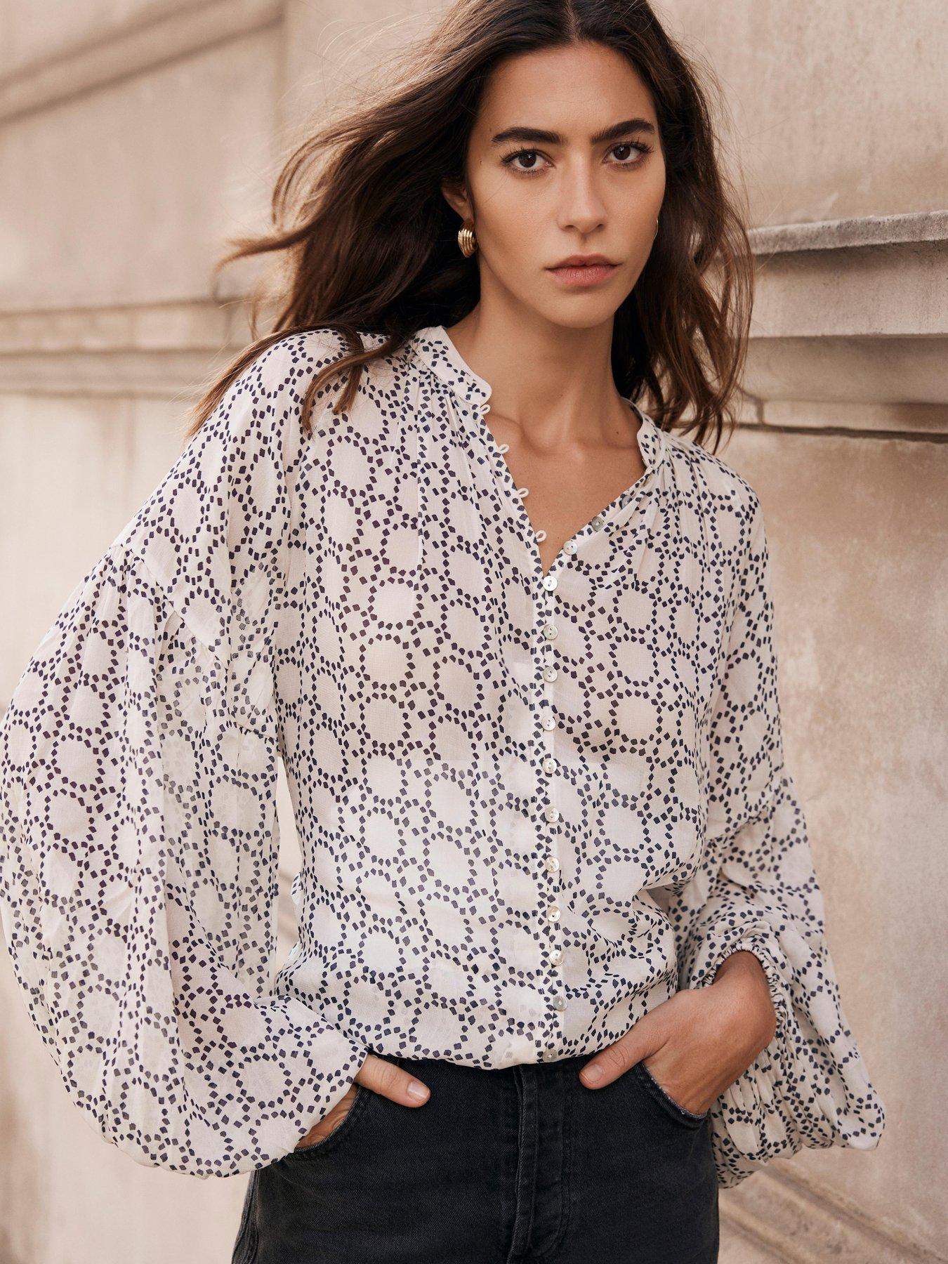 Image of Mint Velvet Cream Geometric Print Blouse - White