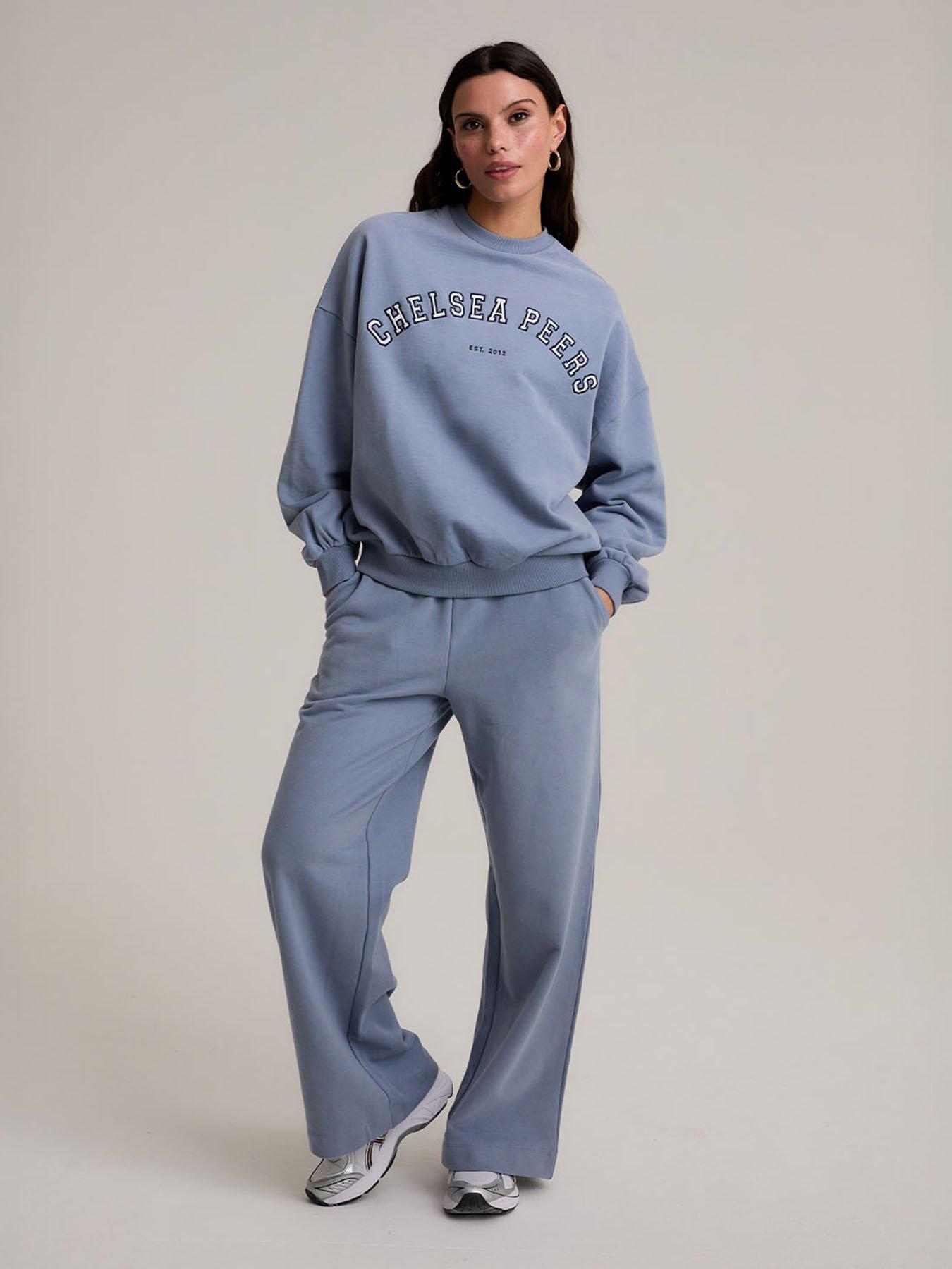 CHELSEA PEERS Branded Crew Neck Sweatshirt - Plain - Blue