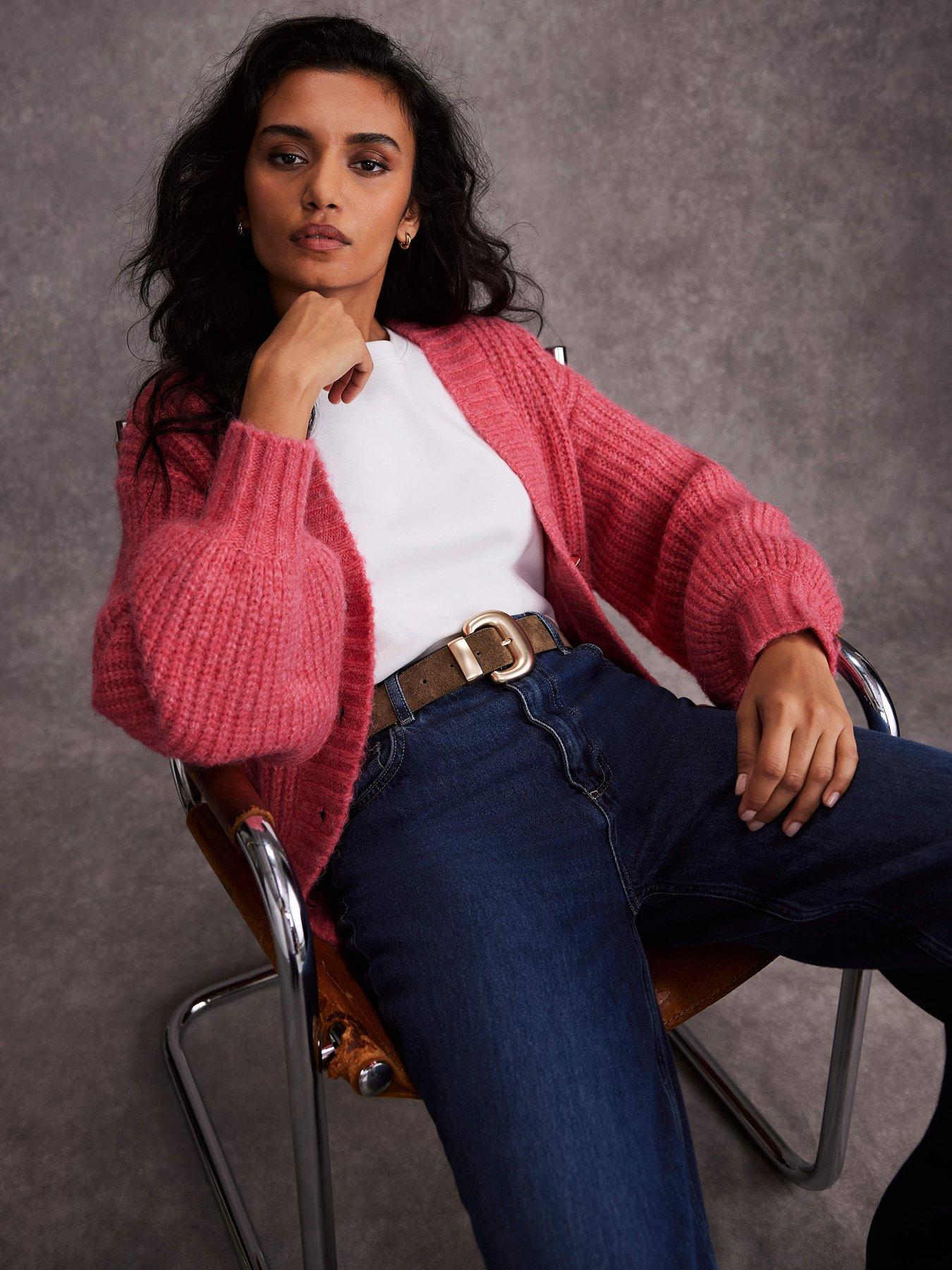 Image 2 of 5 of Mint Velvet Wool Blend Balloon Sleeve Cardigan - Pink