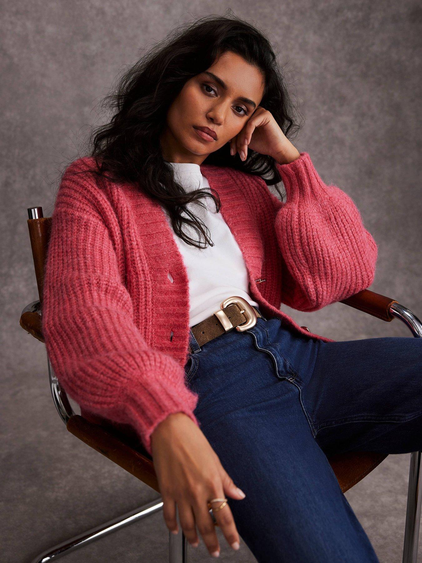 Image 3 of 5 of Mint Velvet Wool Blend Balloon Sleeve Cardigan - Pink
