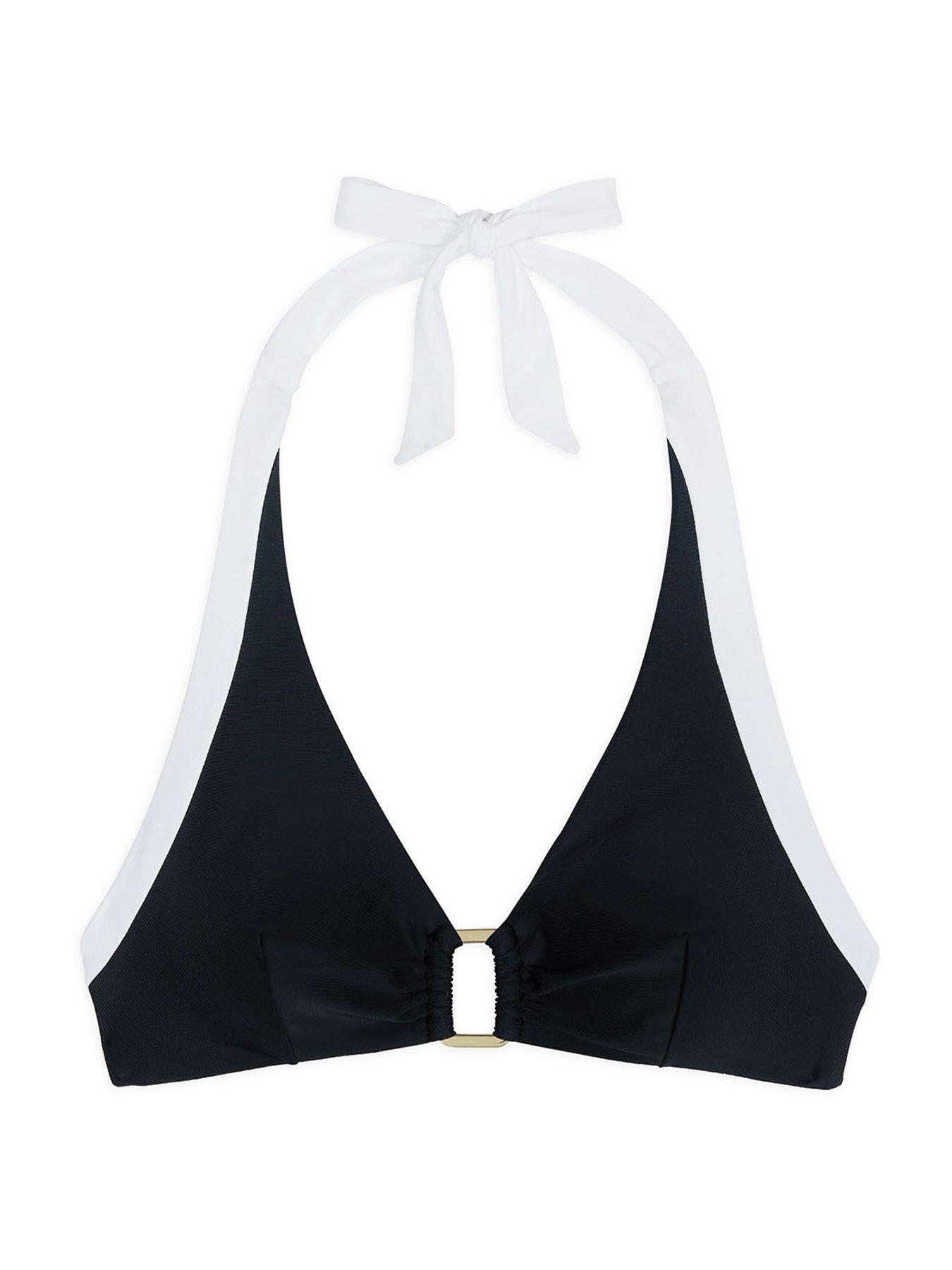 Image 4 of 6 of CHELSEA PEERS Monochrome Halter Neck Contrast Detail Bikini Top - Black &amp; White