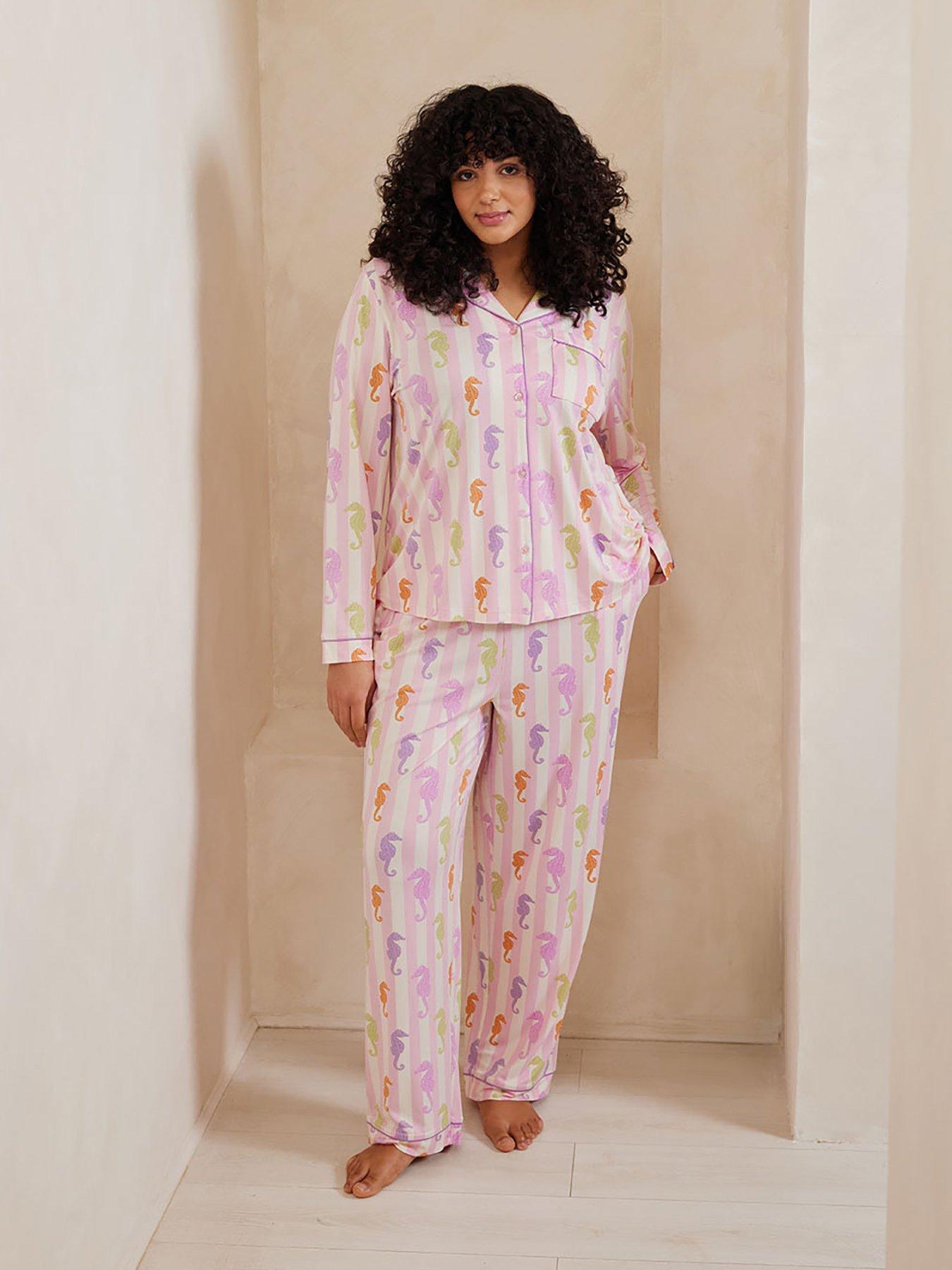 Image of CHELSEA PEERS Seahorse Stripe Long Pyjama Set - Pink