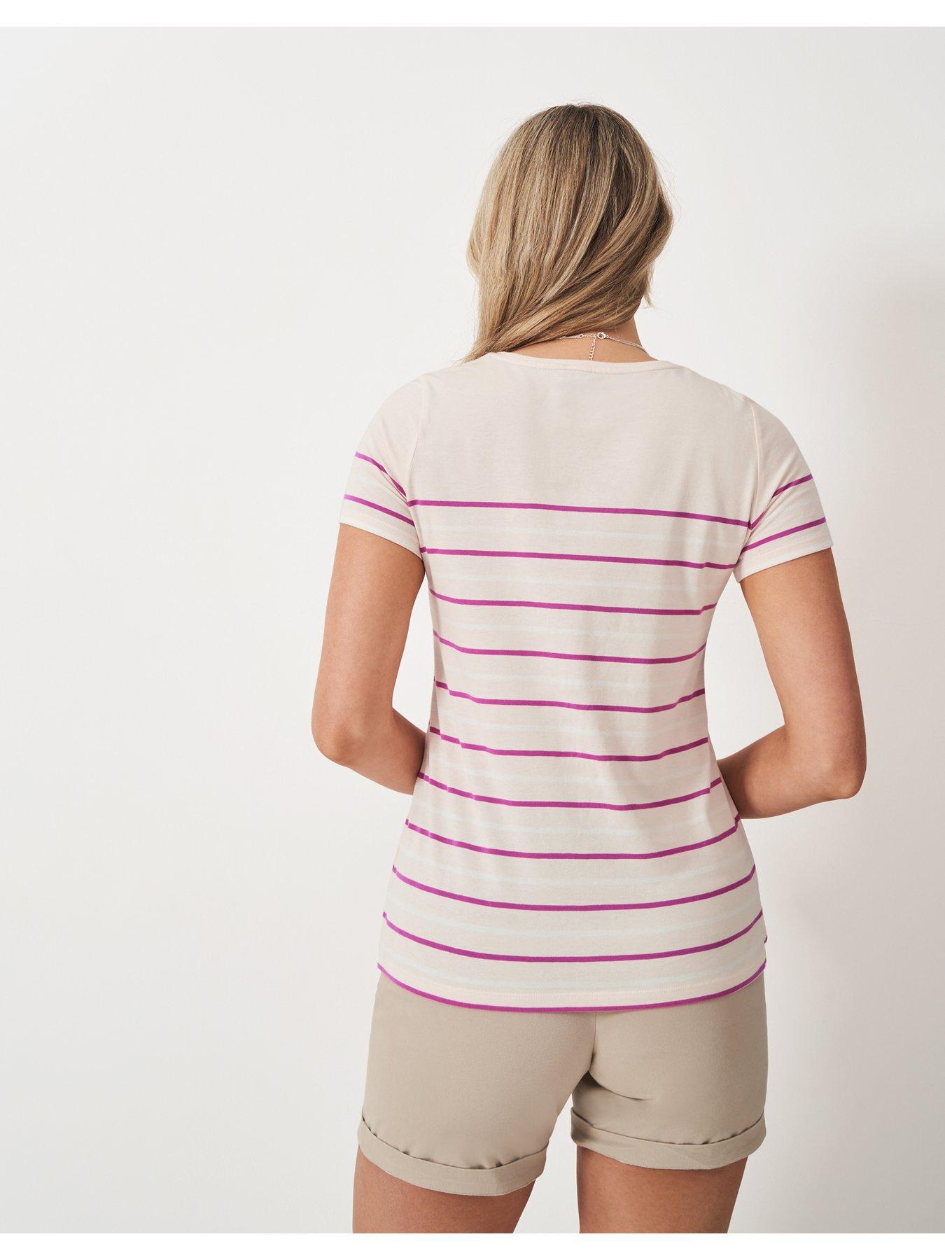 Image 2 of 5 of Crew Clothing Breton Striped T Shirt - Pink