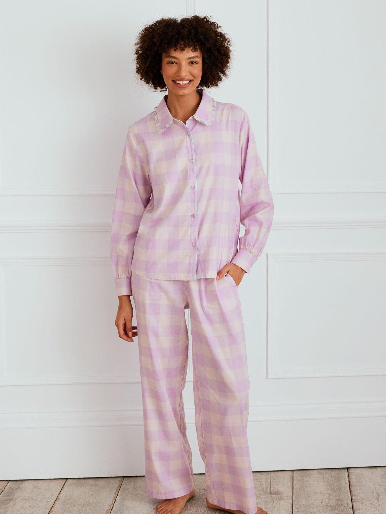 undefined Organic Cotton Gingham Frill Long Pyjama Set