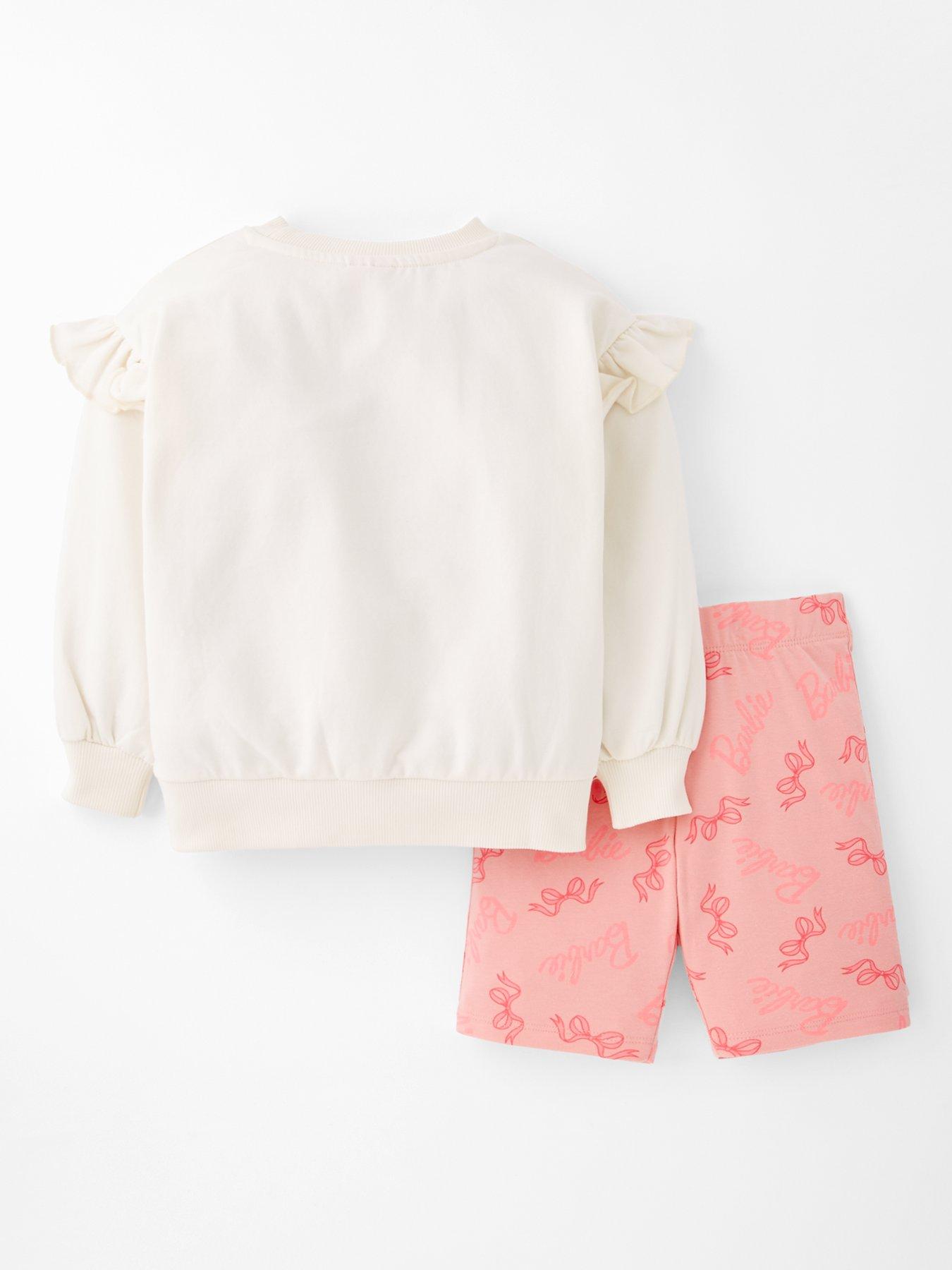 Image 2 of 6 of Barbie 2 Piece Frill Sleeve Sweat and Cycling Short Set - Pink