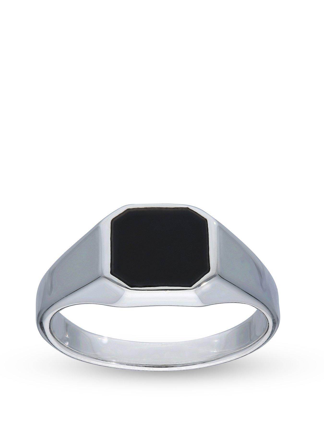 undefined Gents Sterling Silver Black Agate Signet Ring