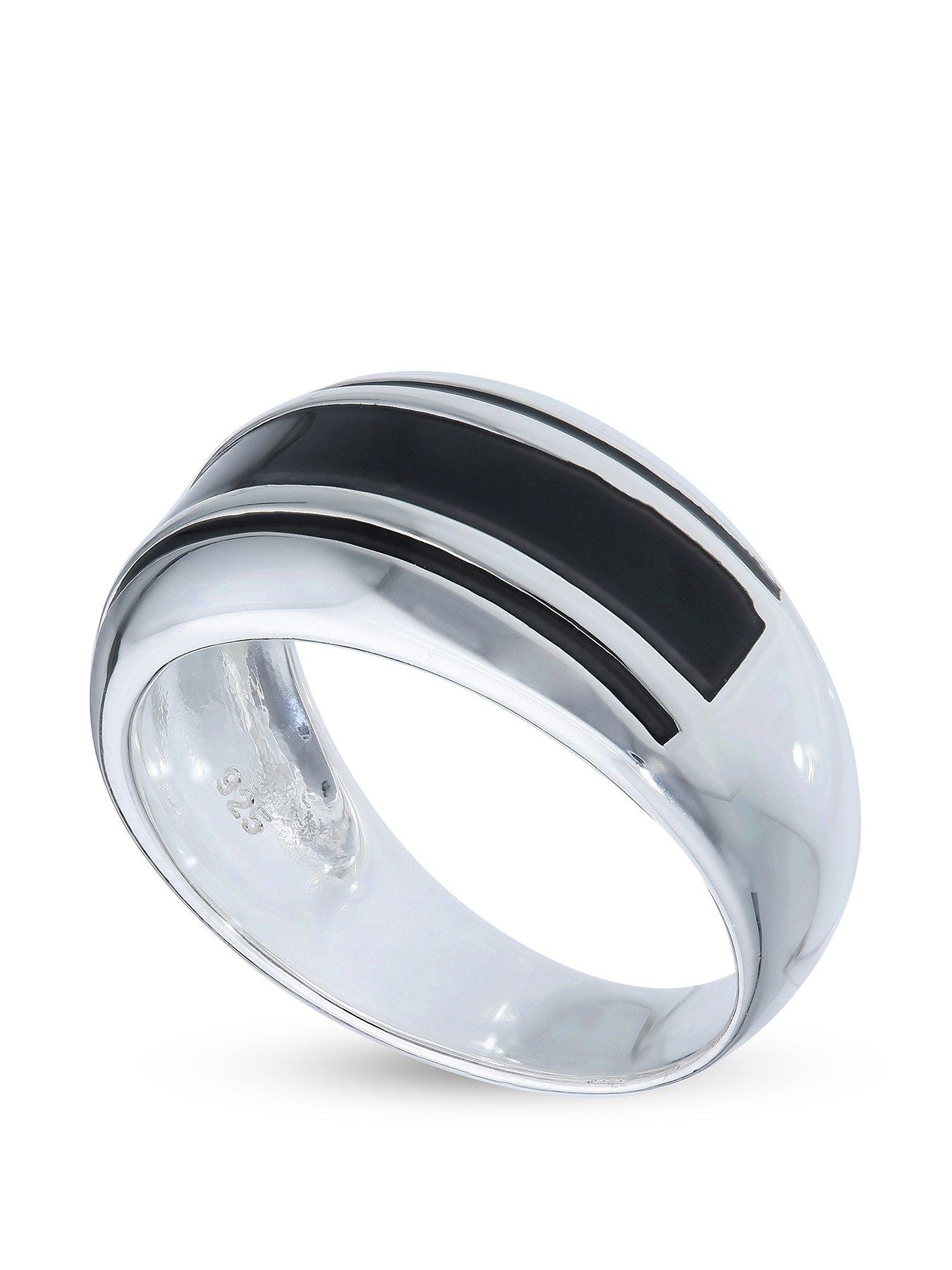 Gents Sterling Silver Black Detail Band Ring | Very