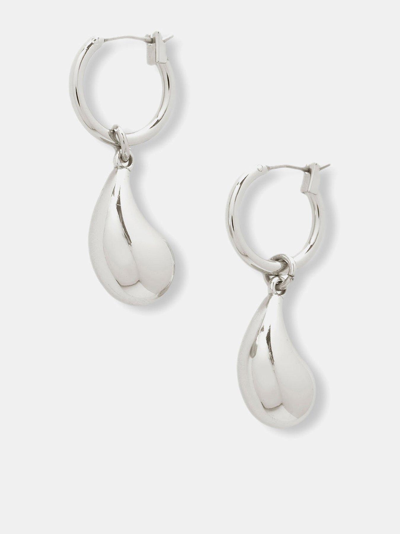 undefined Silver Tone Drop Hoop Earrings - Silver