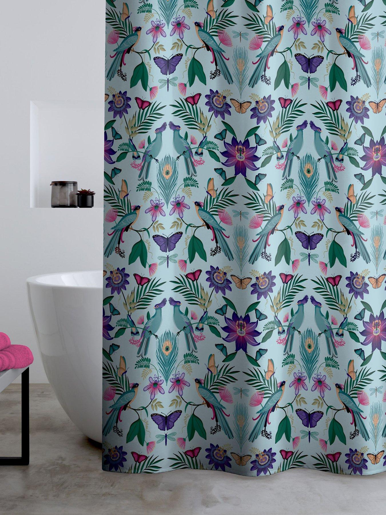 Image 1 of 2 of Catherine Lansfield Mya Tropical Bird Shower Curtain