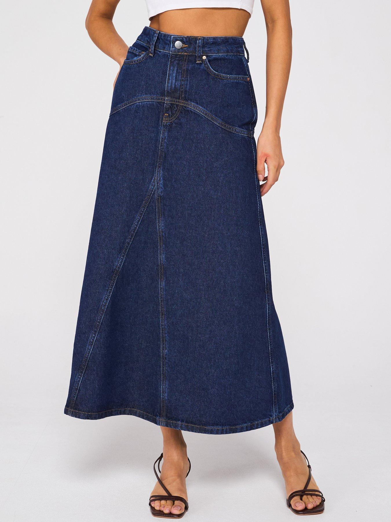 undefined Seam Detail Midaxi Denim Skirt - Dark Wash