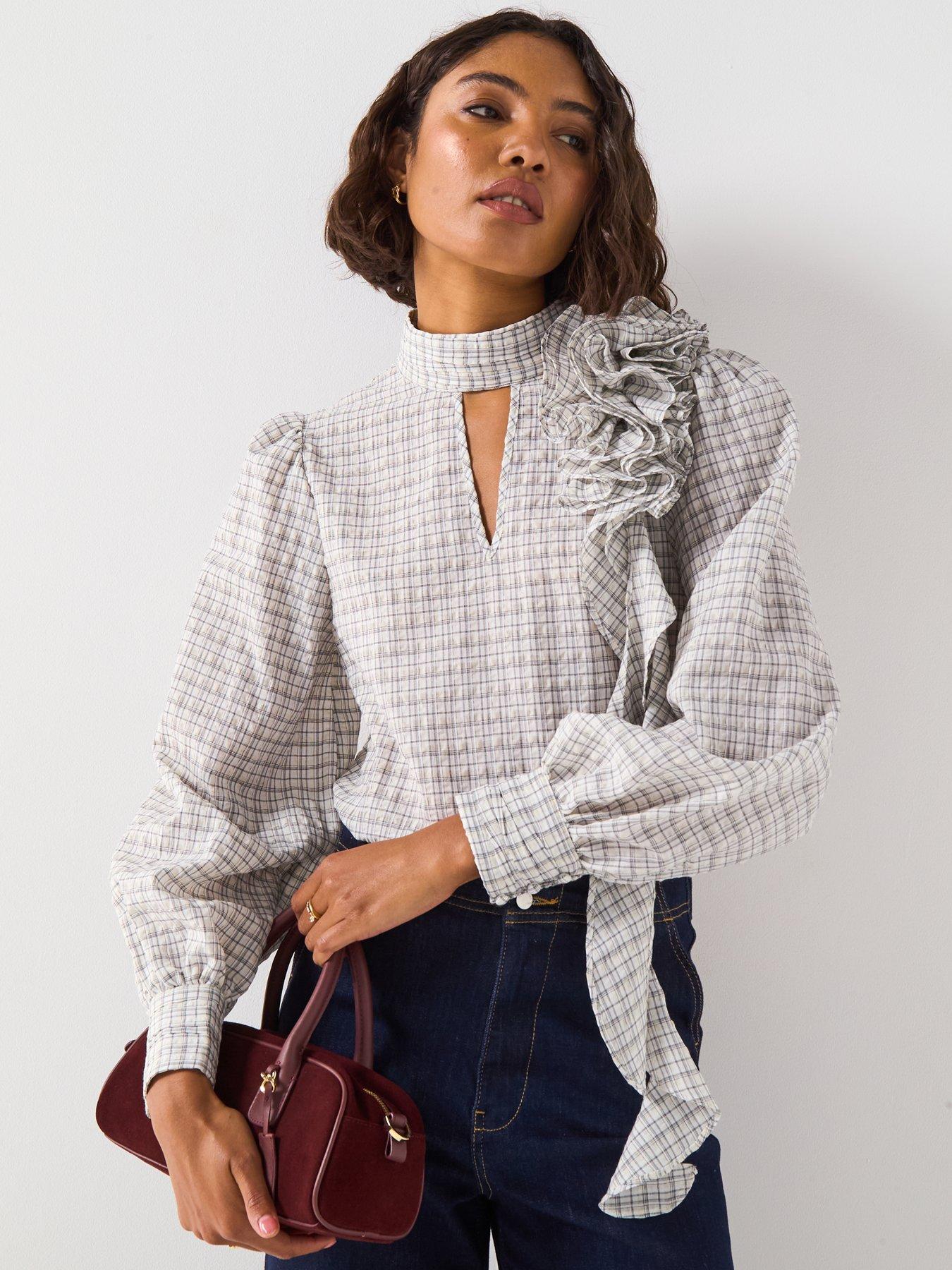 Image 1 of 6 of V by Very Corsage Check Blouse