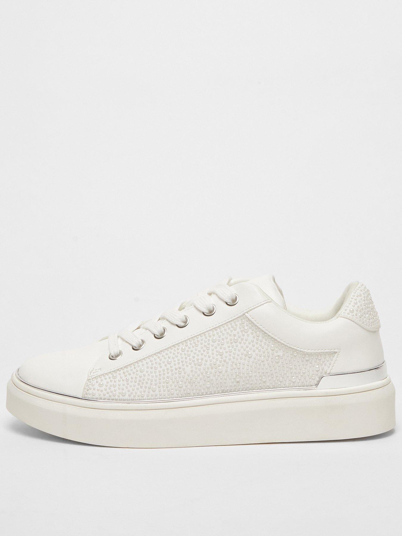 undefined White Pearl Embellished Trainers