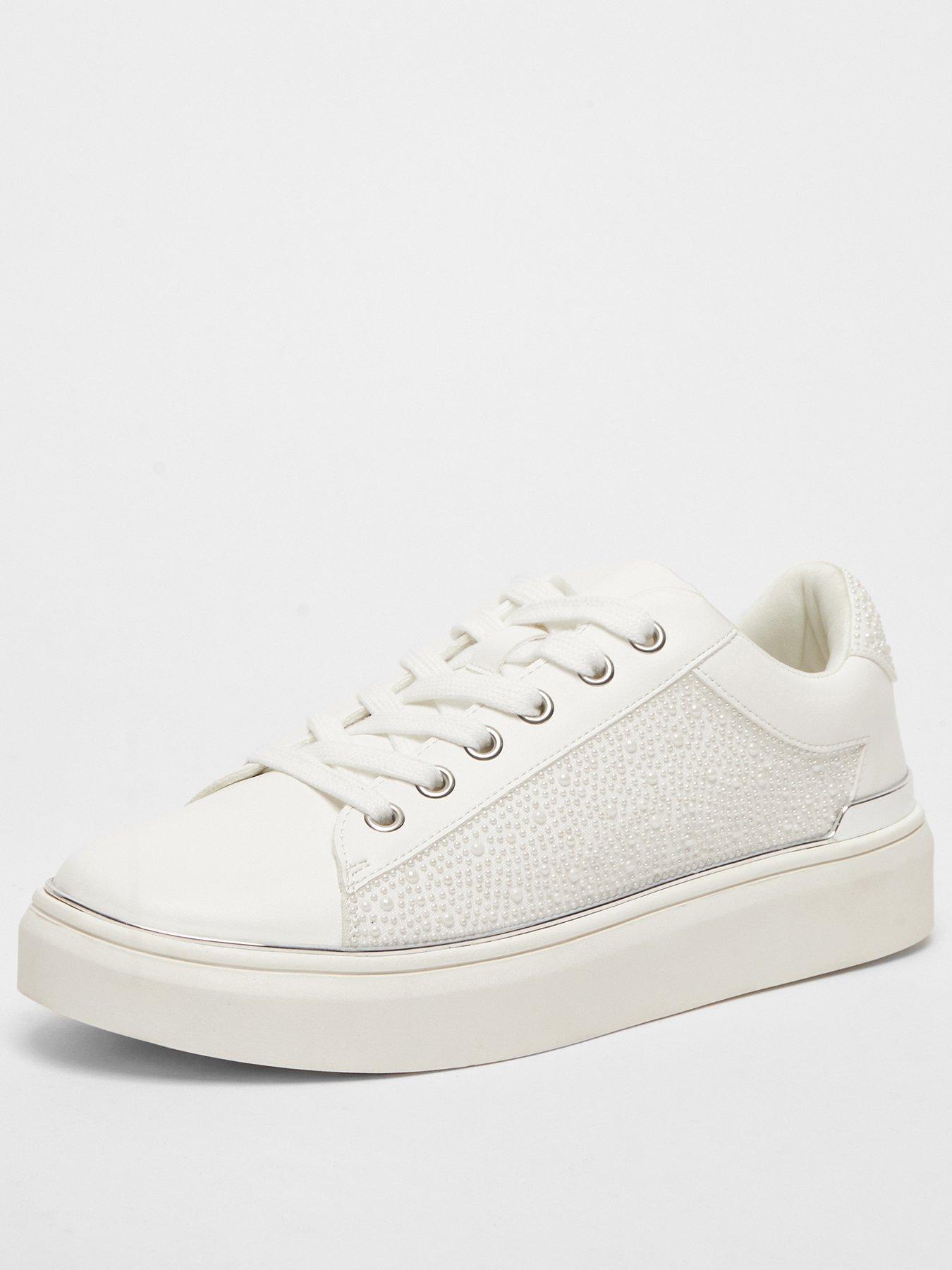 Image 2 of 5 of Quiz White Pearl Embellished Trainers