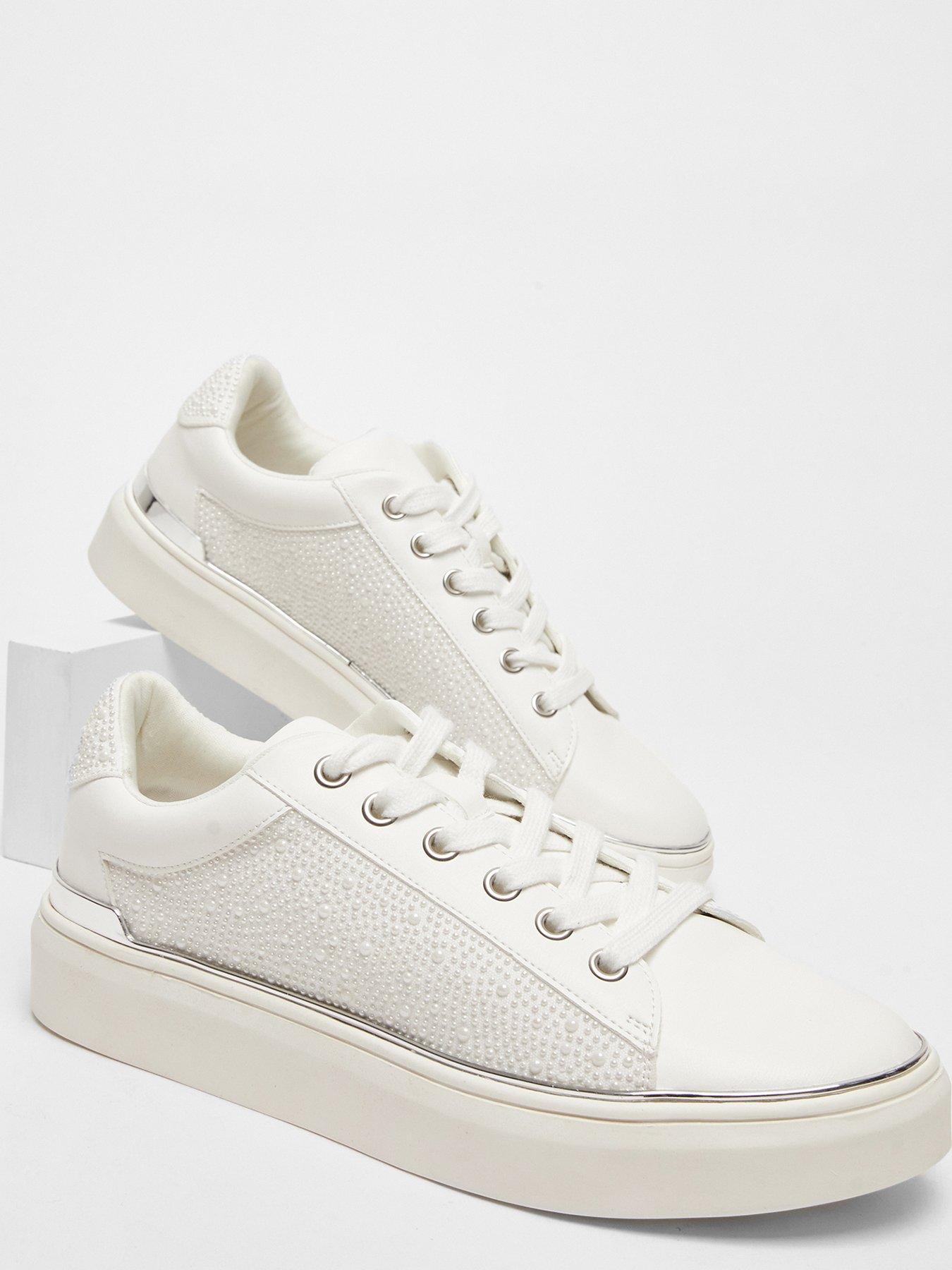 Image 4 of 5 of Quiz White Pearl Embellished Trainers