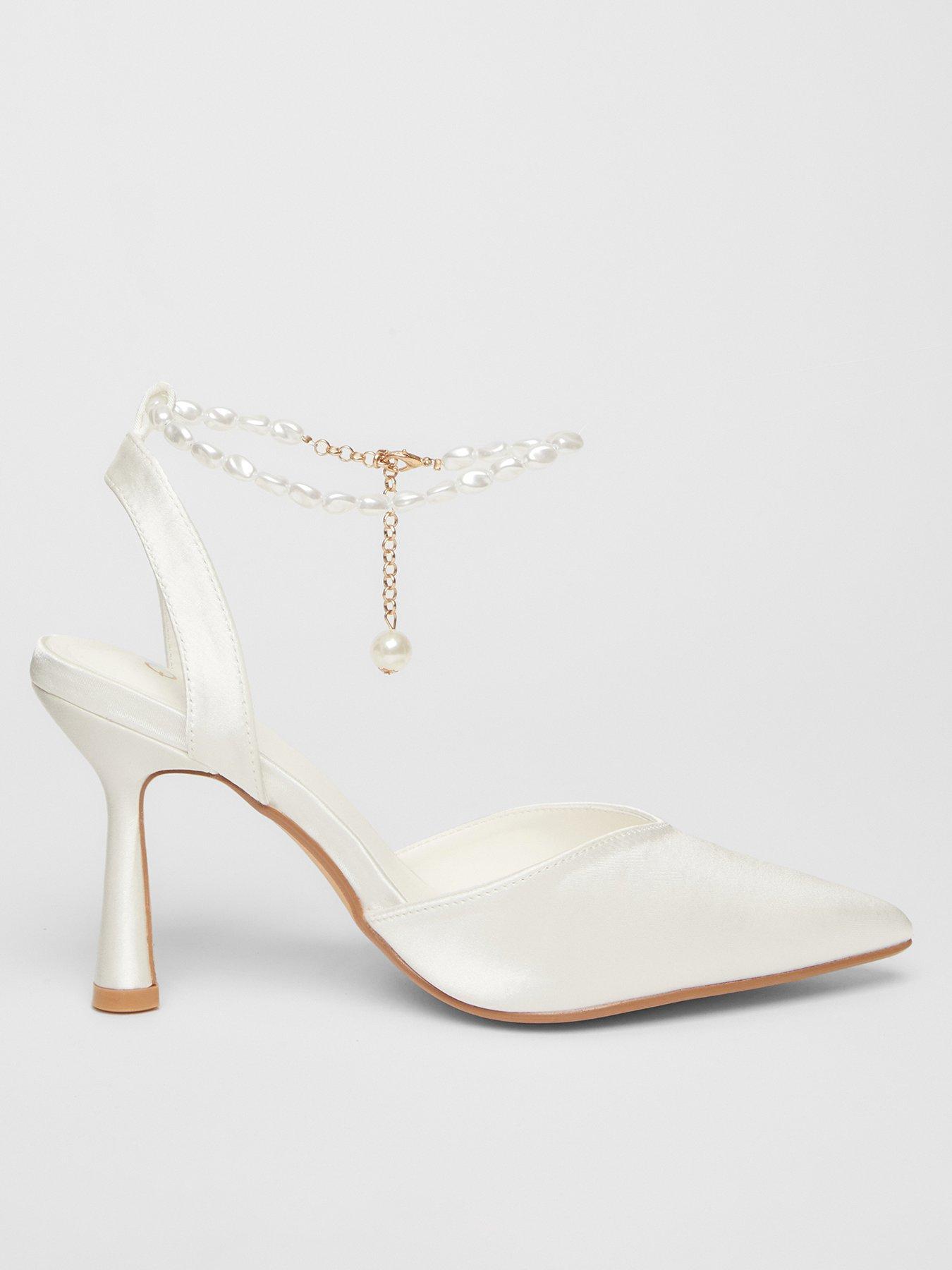 undefined White Bridal Diamante Court Heels