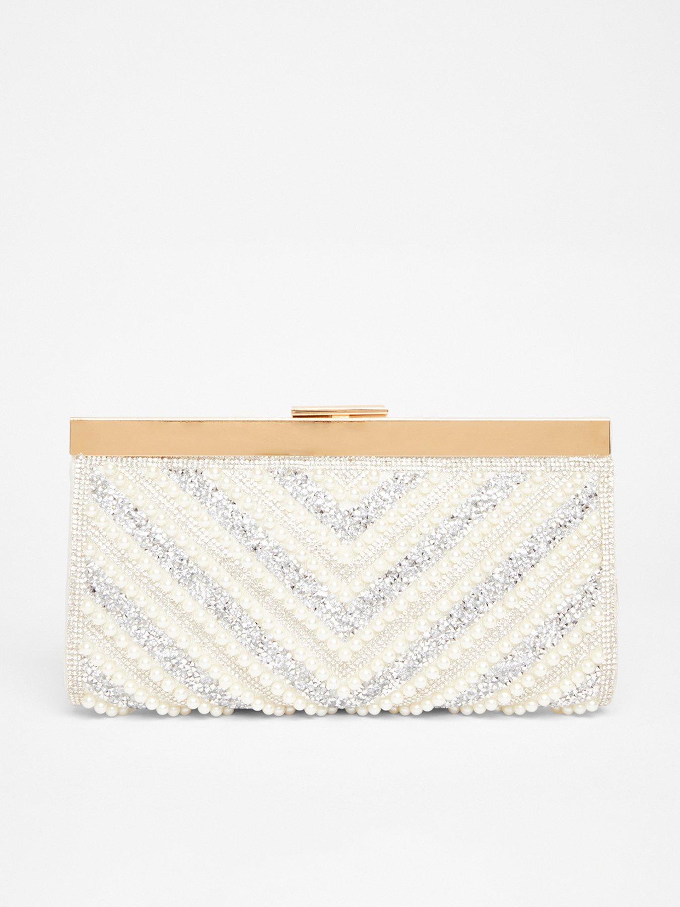 undefined White Bridal Pearl Clutch Bag