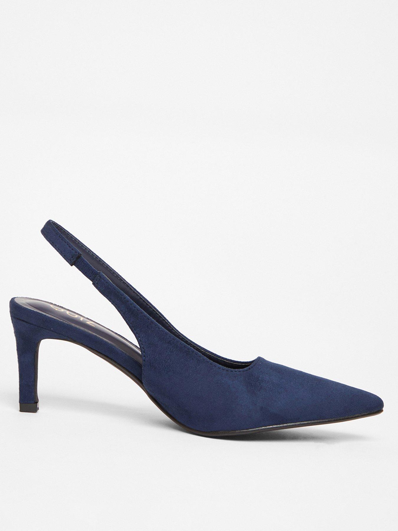 Court Shoes Navy Blue Slingback Low Heel Shoes Quiz Navy Slingback