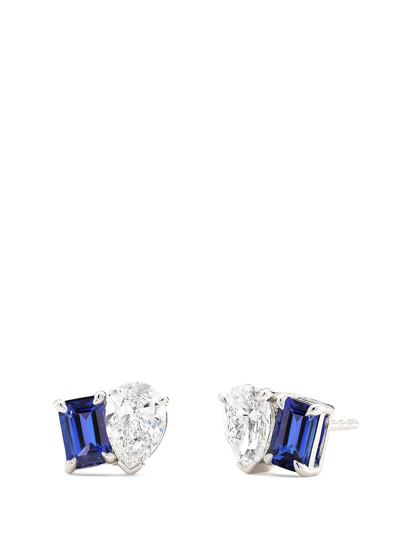 undefined Unity 9ct White Gold 1.30ct tw. Lab Grown Diamond and Created Sapphire Toi et Moi Stud Earrings