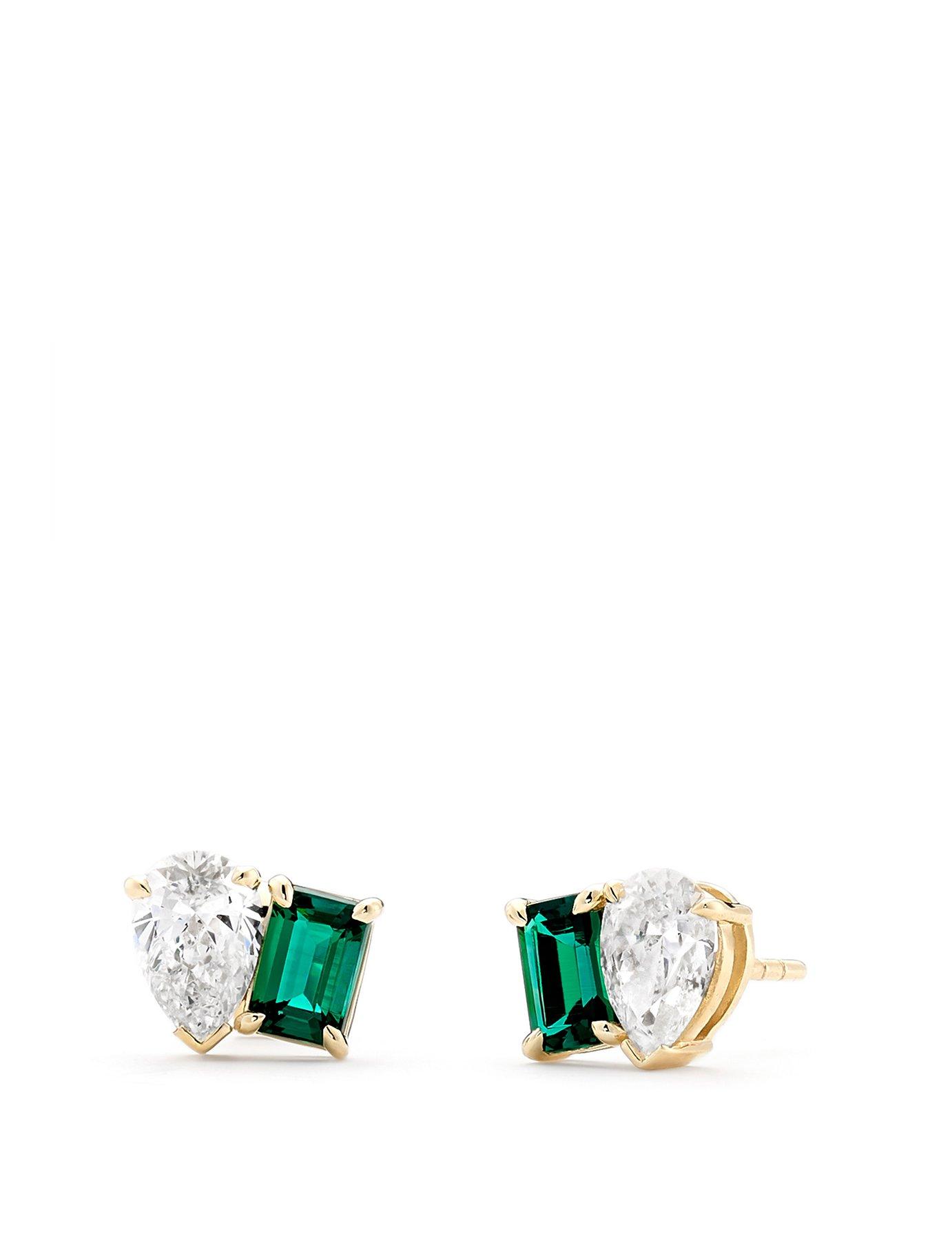 undefined Unity  9ct Yellow Gold 1.30ct tw. Lab Grown Diamond and Created Emerald Toi et Moi Stud Earrings