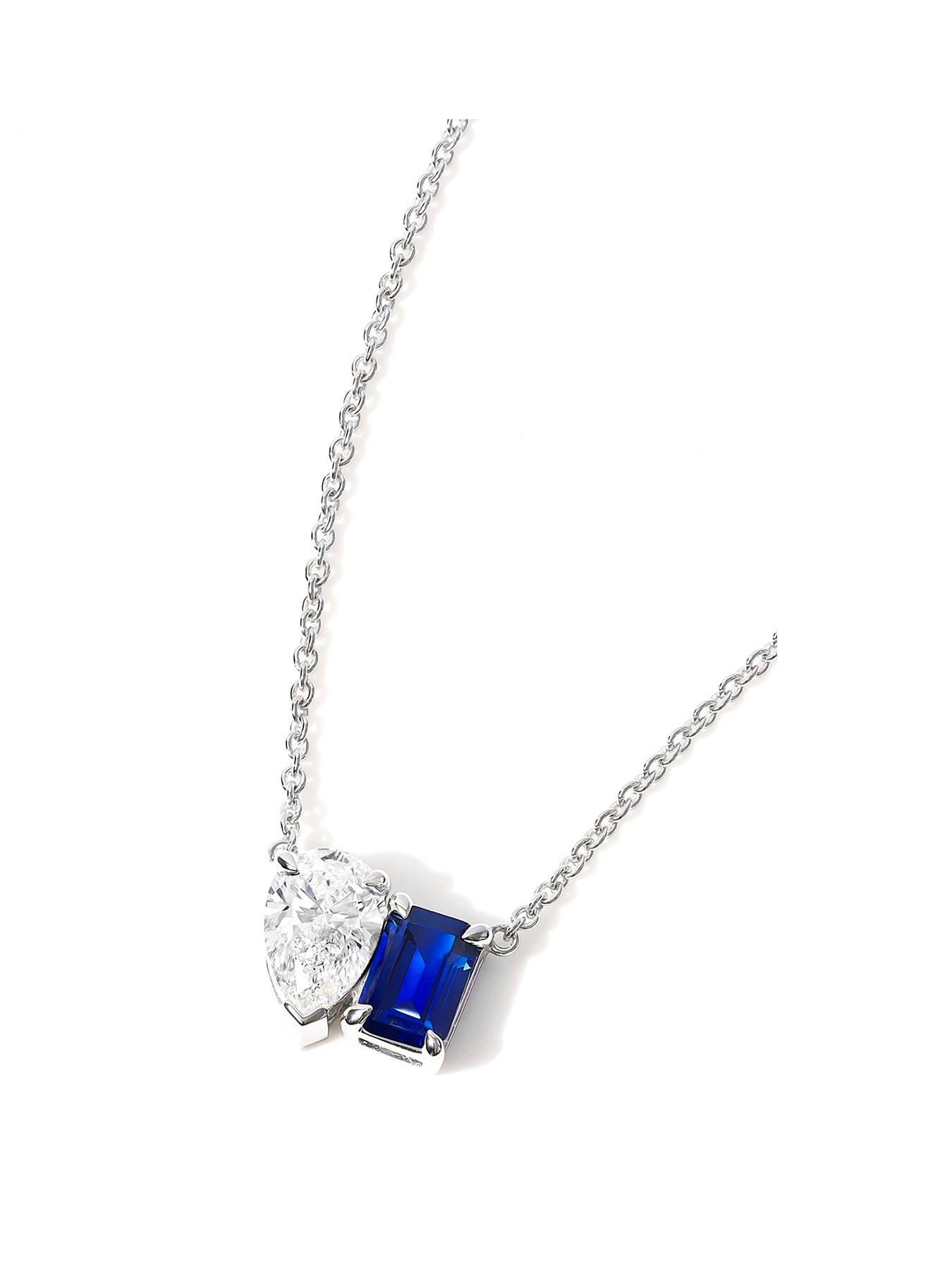 undefined Elise 9ct White Gold 0.75ct Lab Grown Diamond and Created Sapphire Toi et Moi Necklace 18+2 Inches
