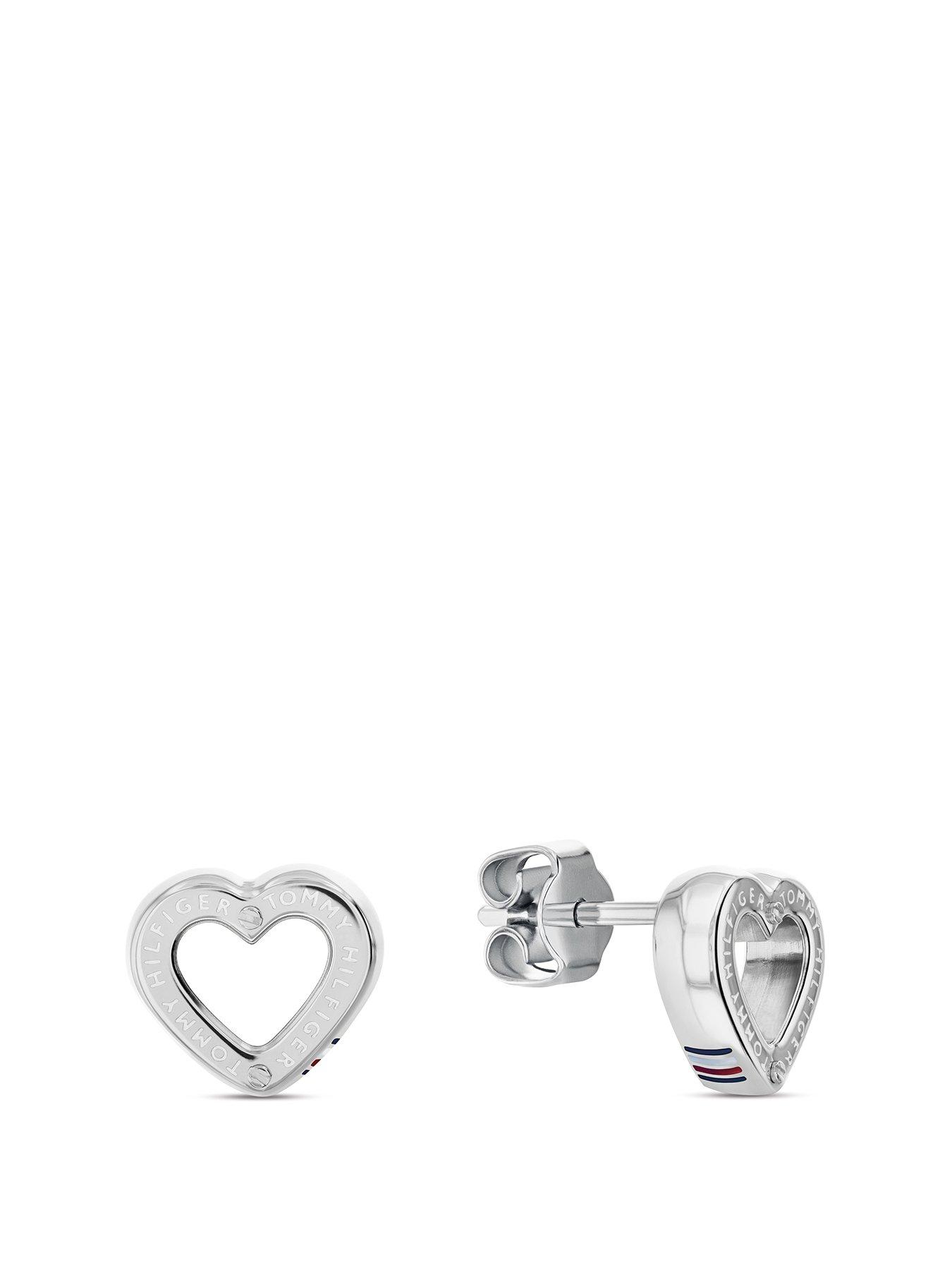 Tommy Hilfiger Toggle Heart Ladies Earrings Silver