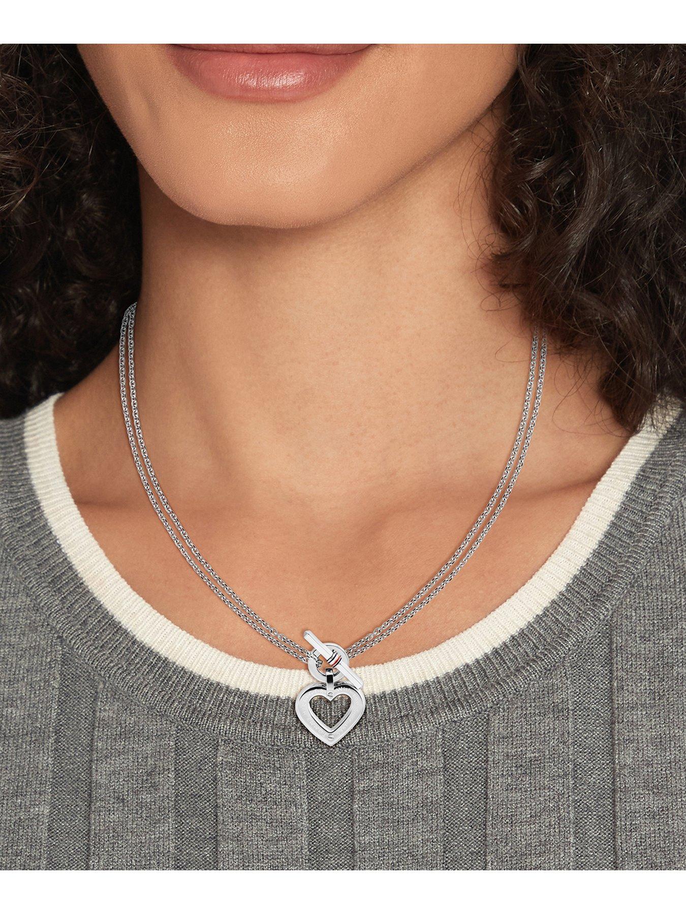 Image 3 of 4 of Tommy Hilfiger Toggle Heart Ladies Necklace Silver