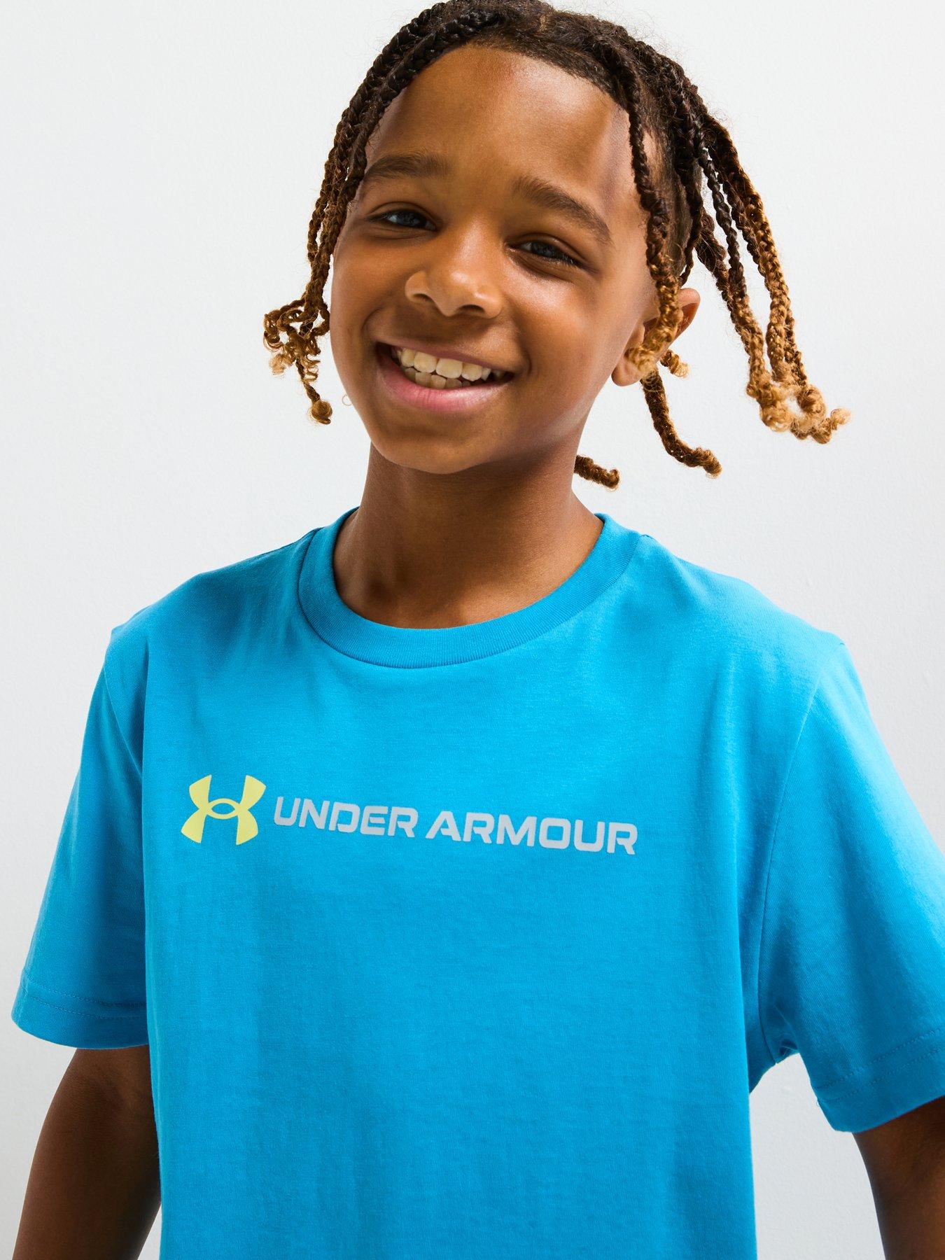 Image 4 of 5 of UNDER ARMOUR Junior Boys Logo Wordmark T-Shirt - Blue