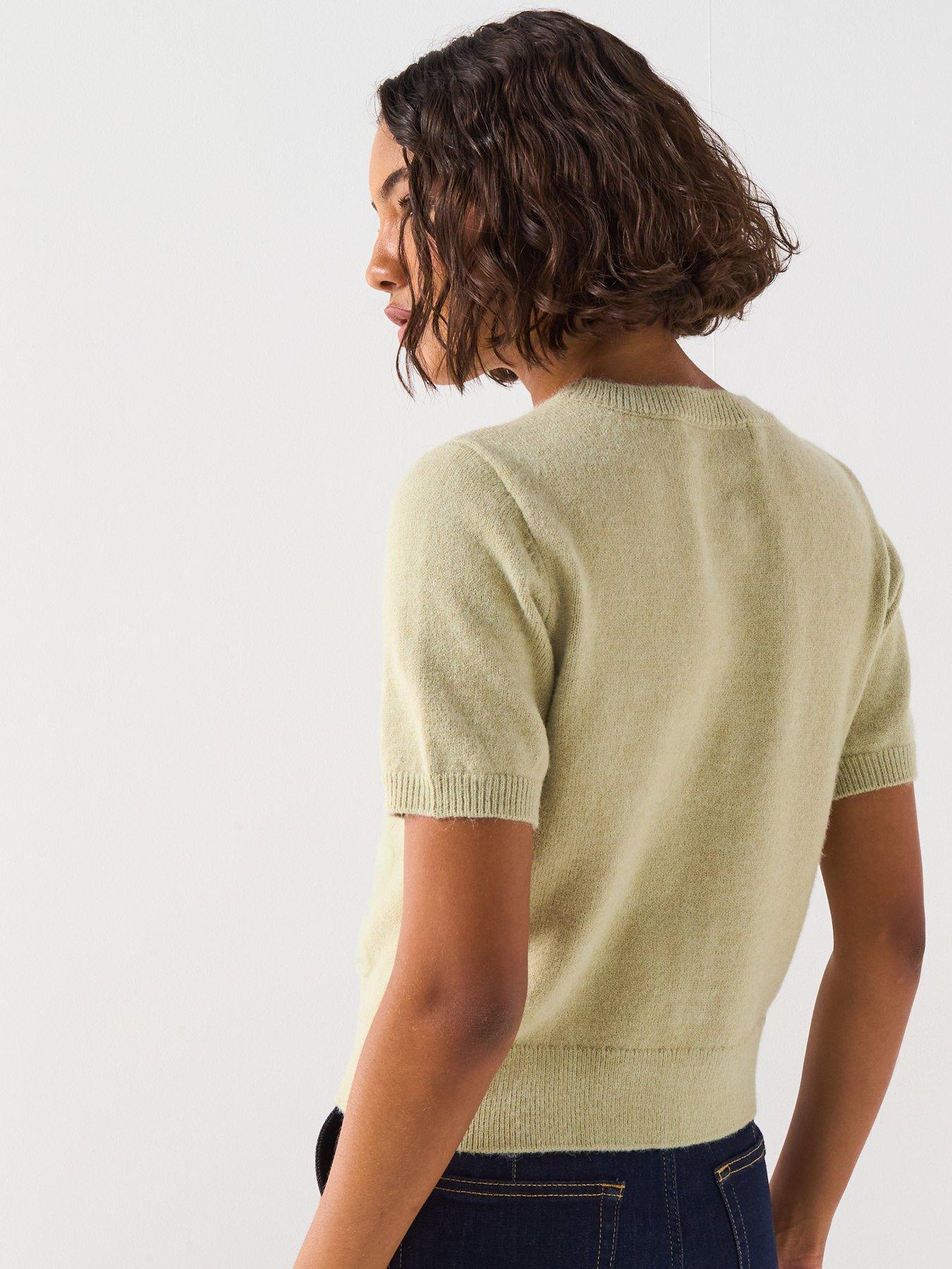Image 2 of 6 of V by Very Short Sleeve Flower Detail Knitted Cardigan - Green