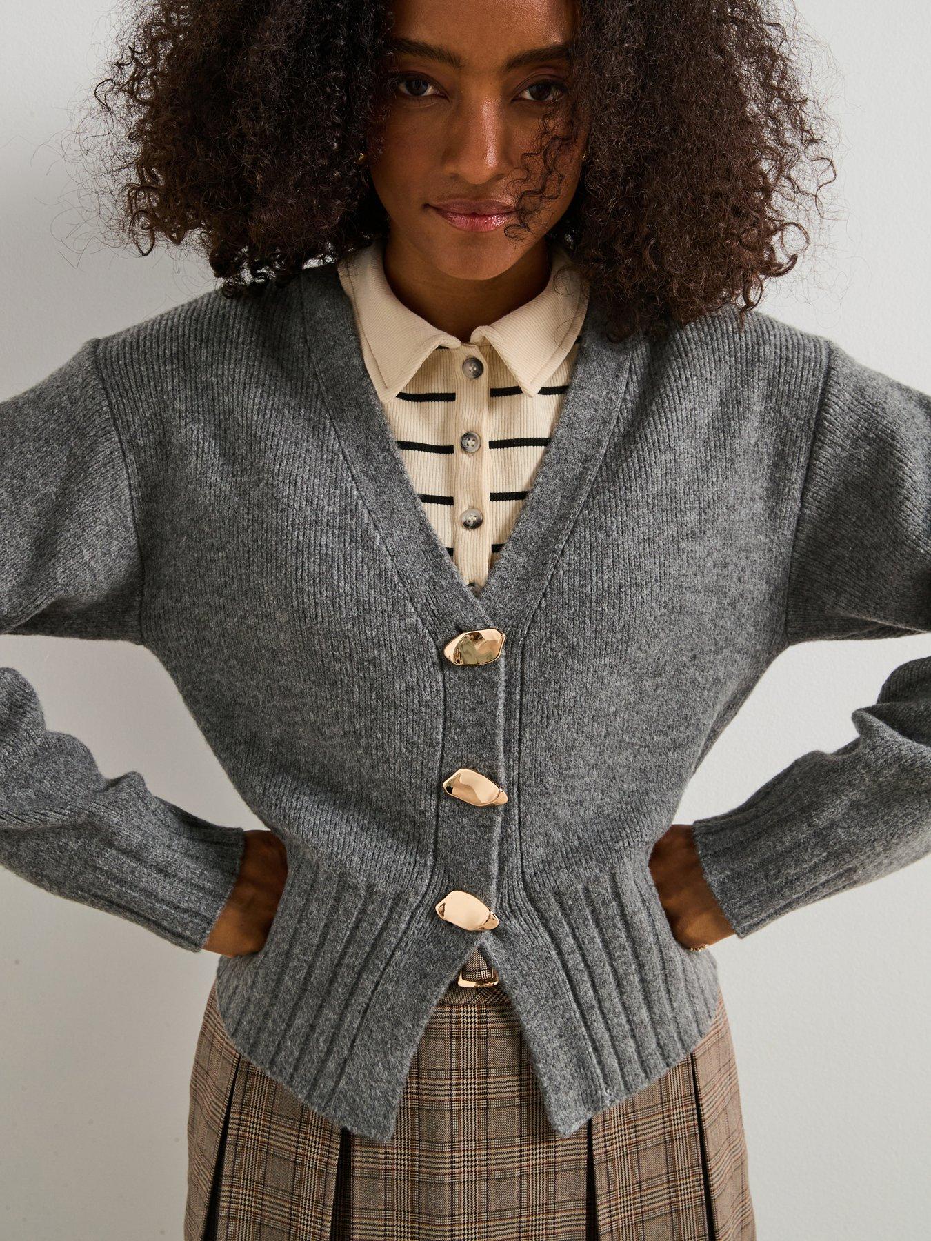 undefined Style Yarn Sinched Waist Cardigan With Wool - Grey
