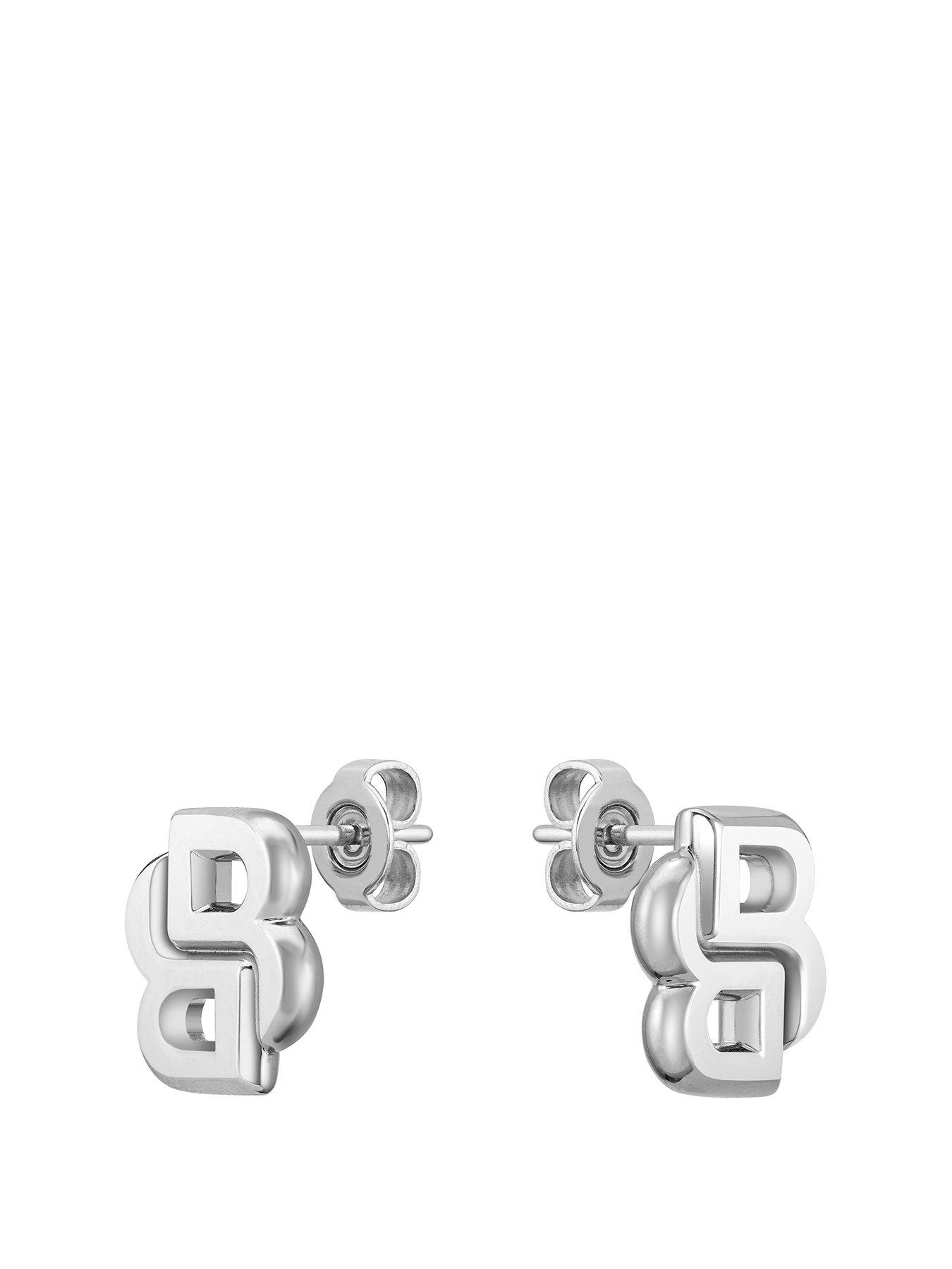 Product photograph of Boss Double B Ladies Earrings Silver from very.co.uk